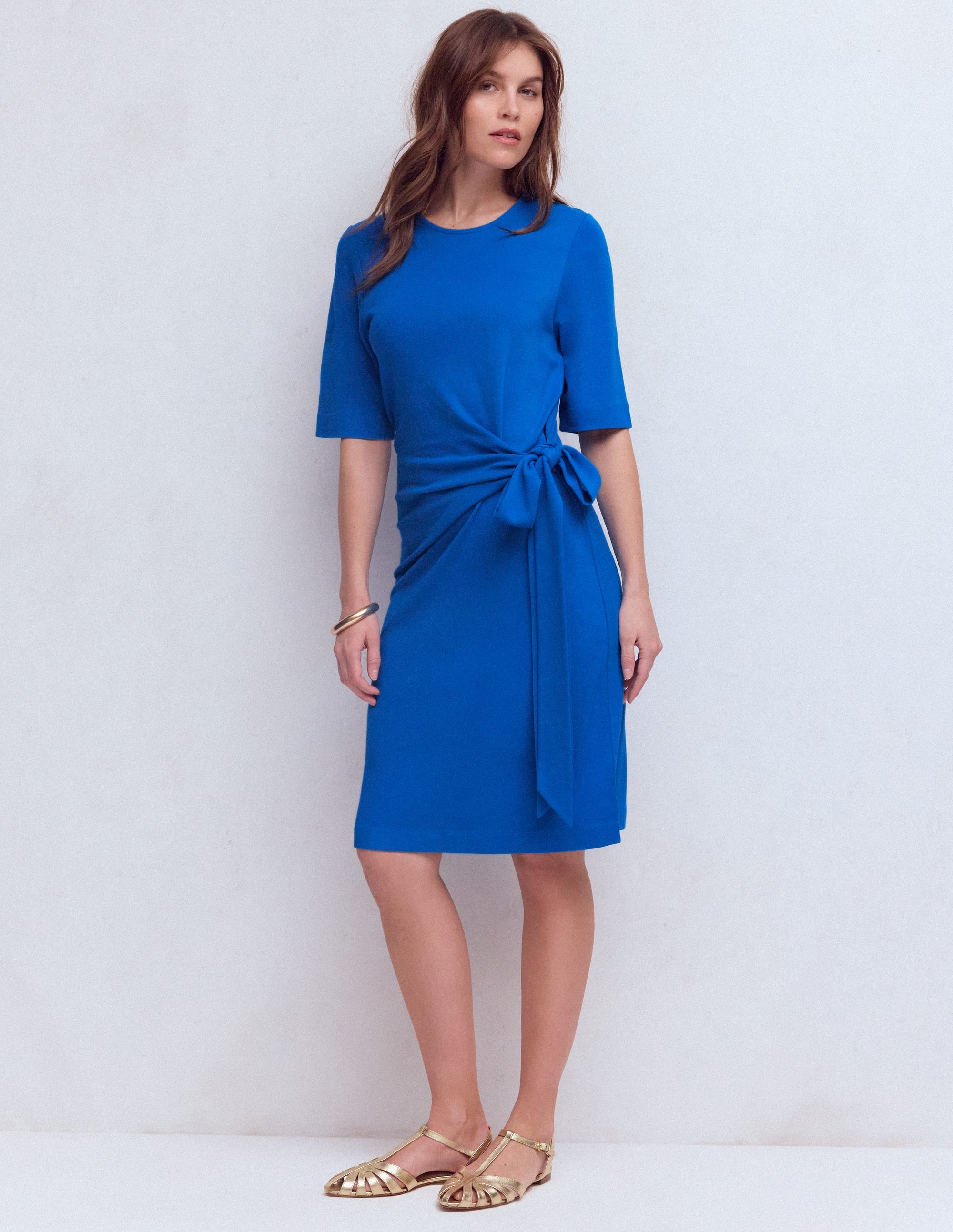 Zinnia Tie Jersey Short Dress-Kingfisher Blue - Image 1