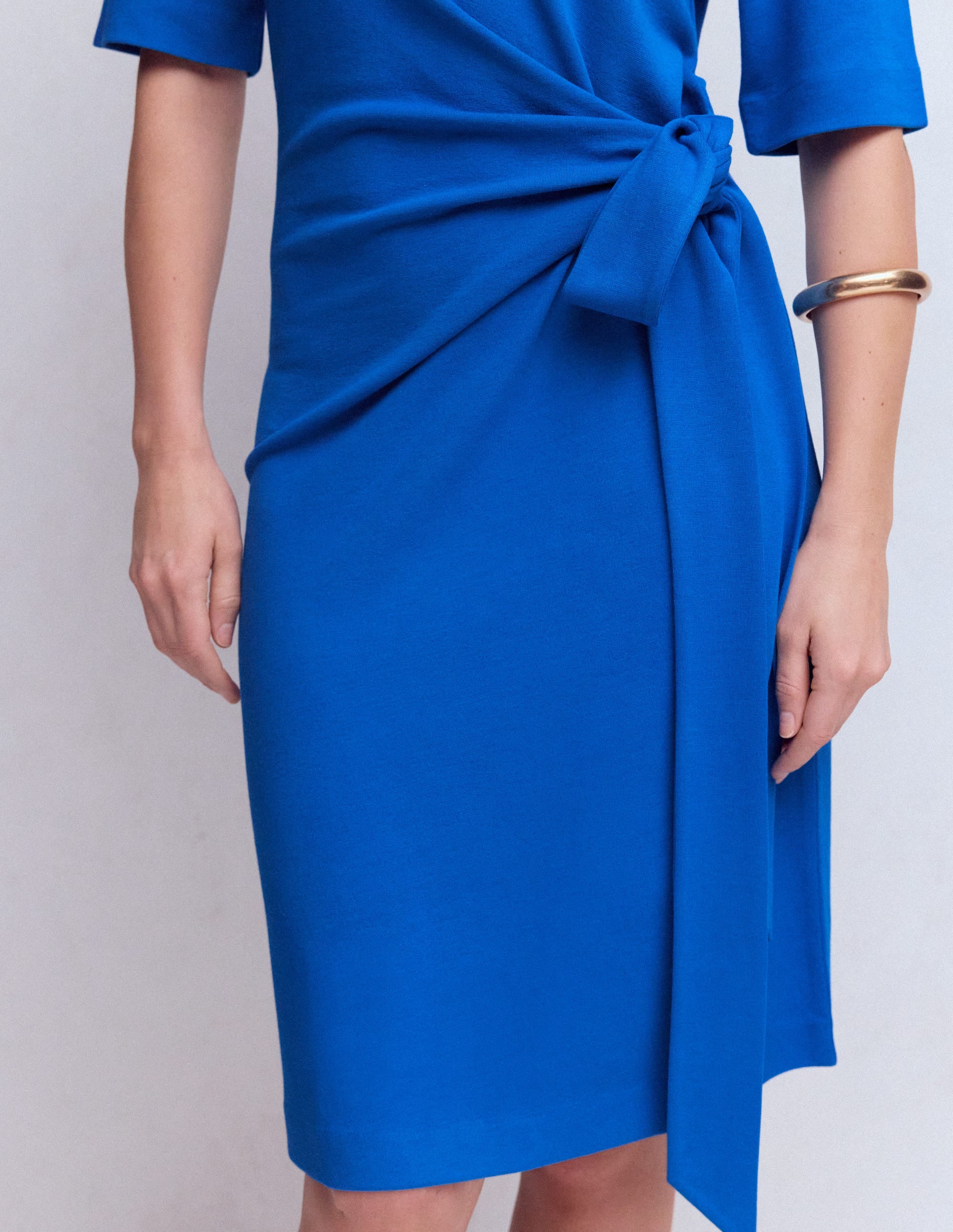 Zinnia Tie Jersey Short Dress-Kingfisher Blue - Image 2