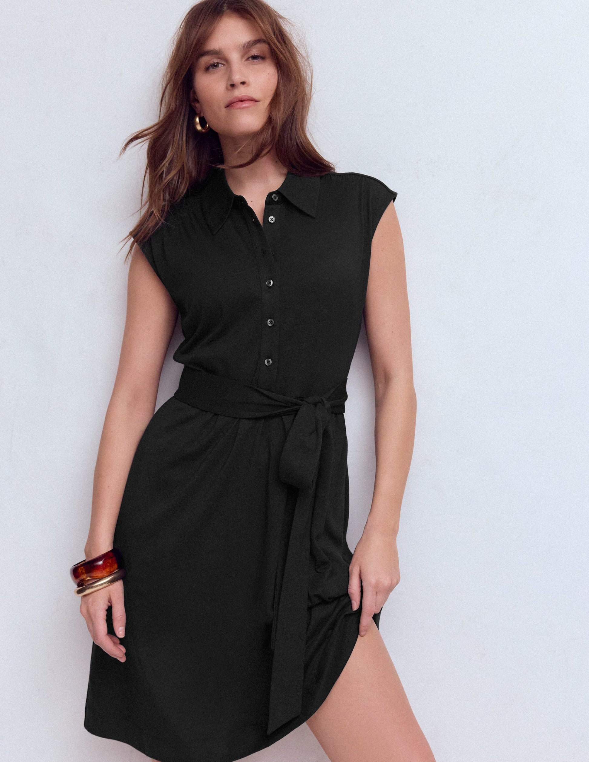 Honor Short Jersey Shirt Dress-Black | Boden UK Honor Short Jersey Shirt Dress-Black | Boden UK