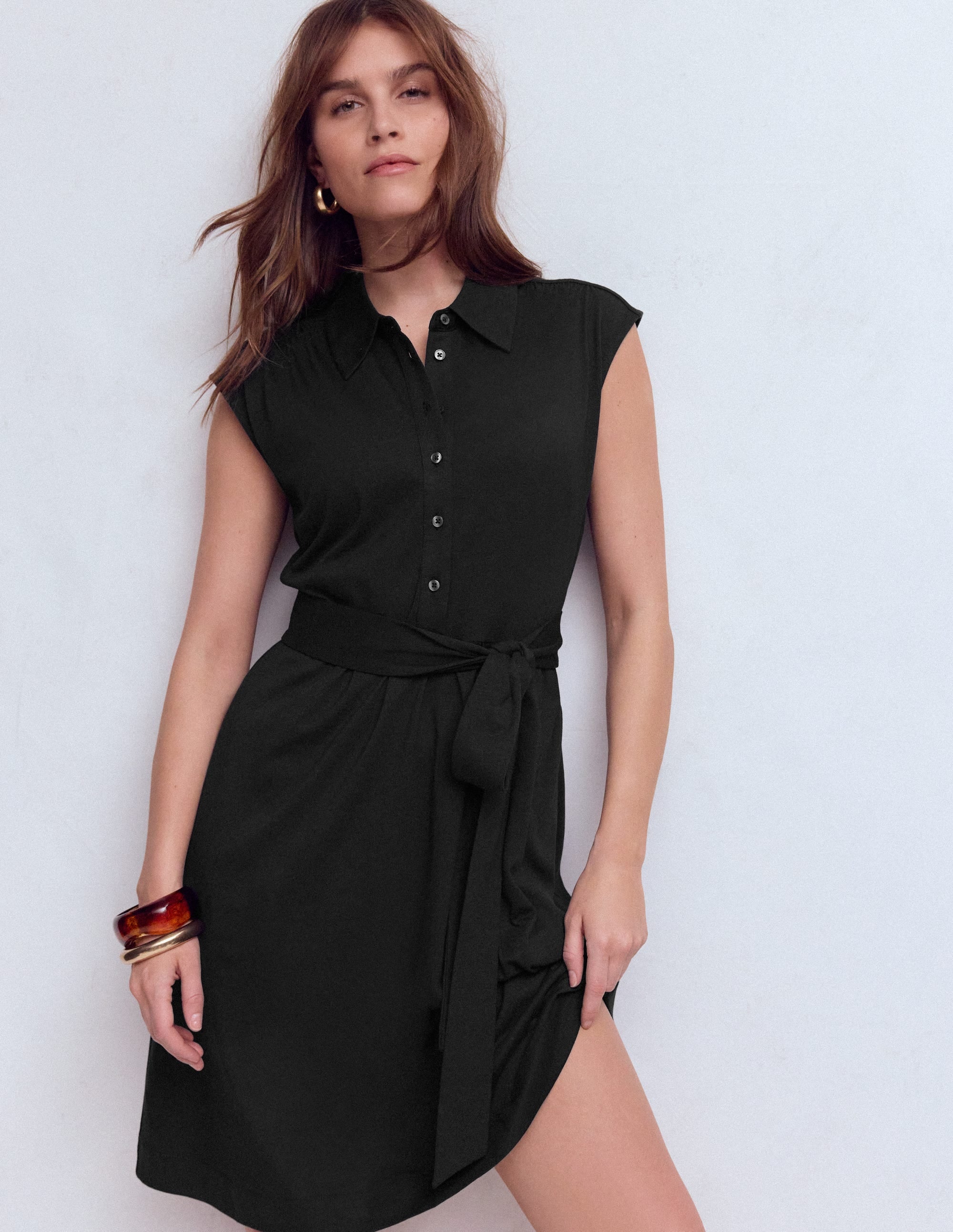 Honor Short Jersey Shirt Dress-Black - Image 1