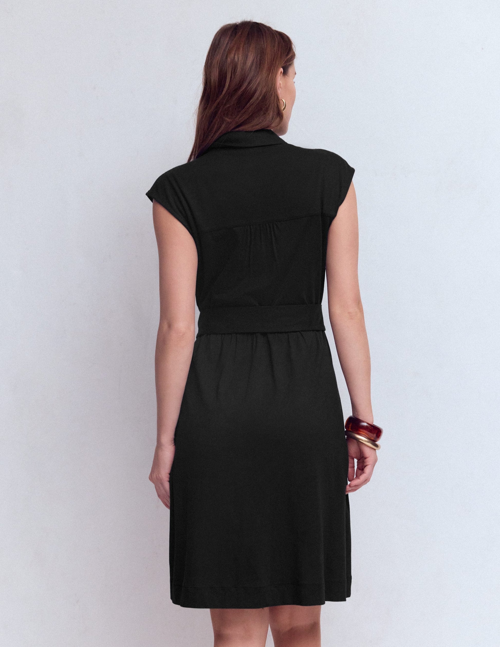 Honor Short Jersey Shirt Dress-Black-3