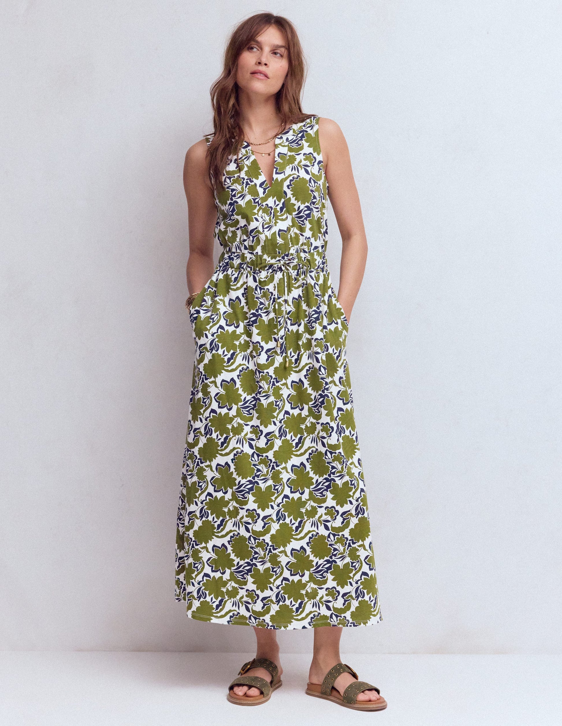 Delphine Midi Jersey Dress-Olive, Shadow Blossom | Boden UK Delphine Midi Jersey Dress-Olive, Shadow Blossom | Boden UK