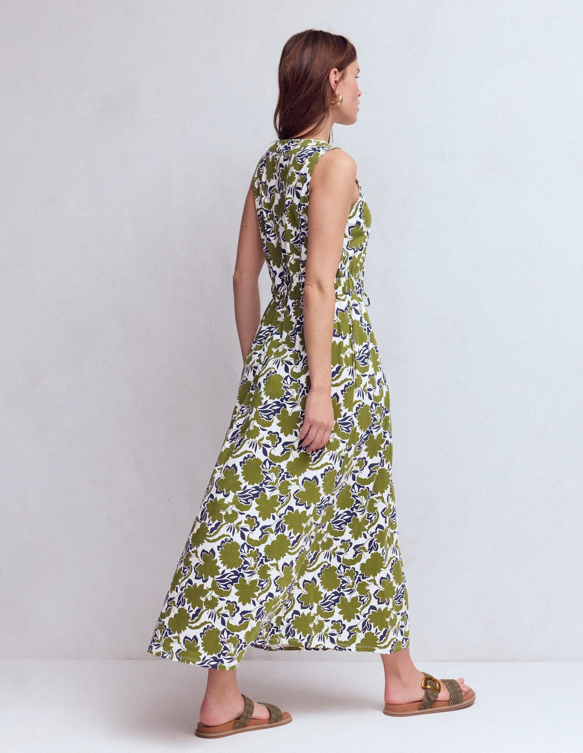 Delphine Midi Jersey Dress-Olive, Shadow Blossom - Image 3
