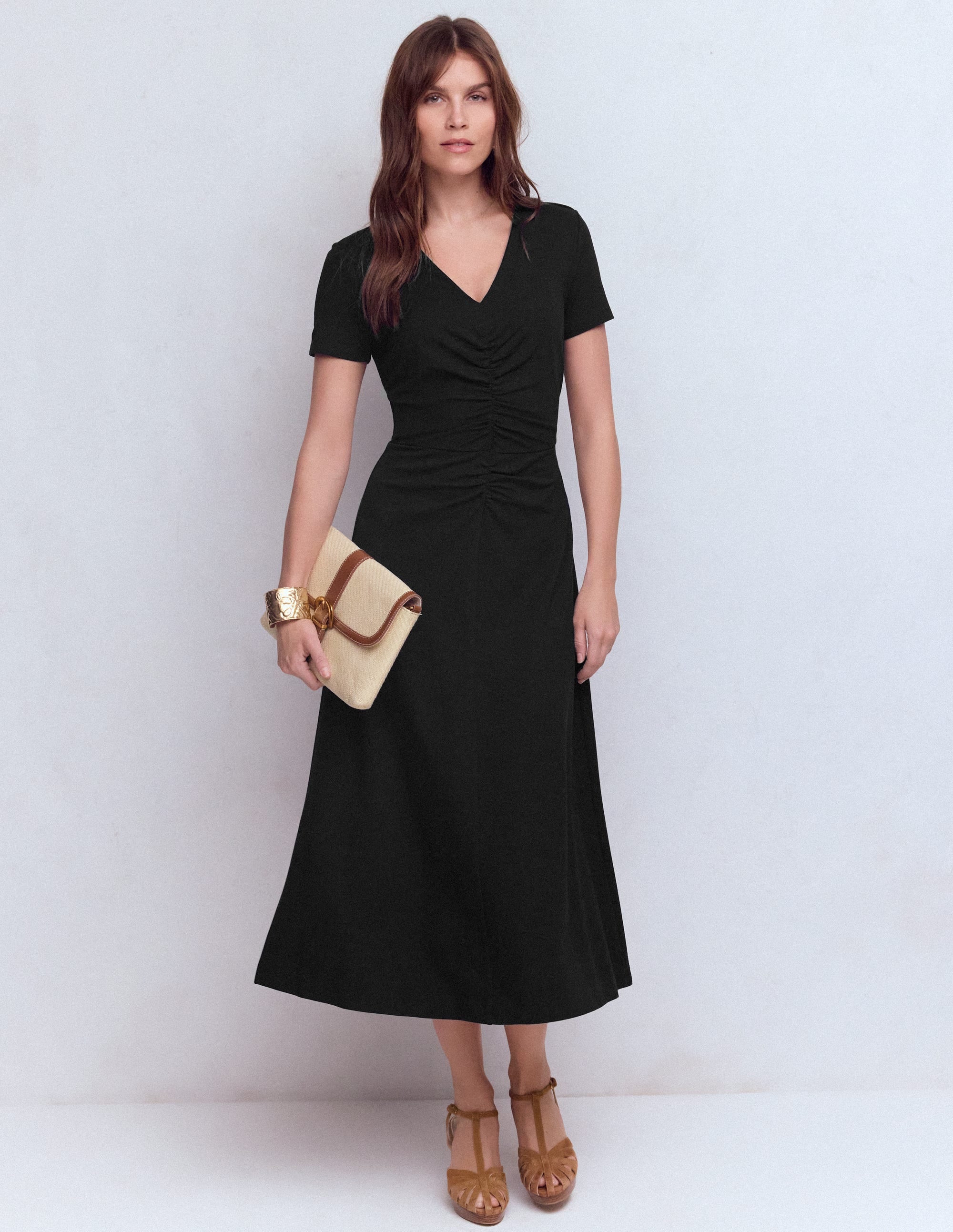 Una Ruched Front Ponte Dress-Black - Image 1