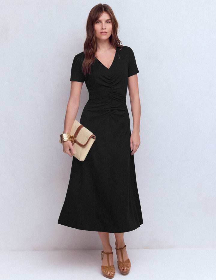 Una Ruched Front Ponte Dress-Black