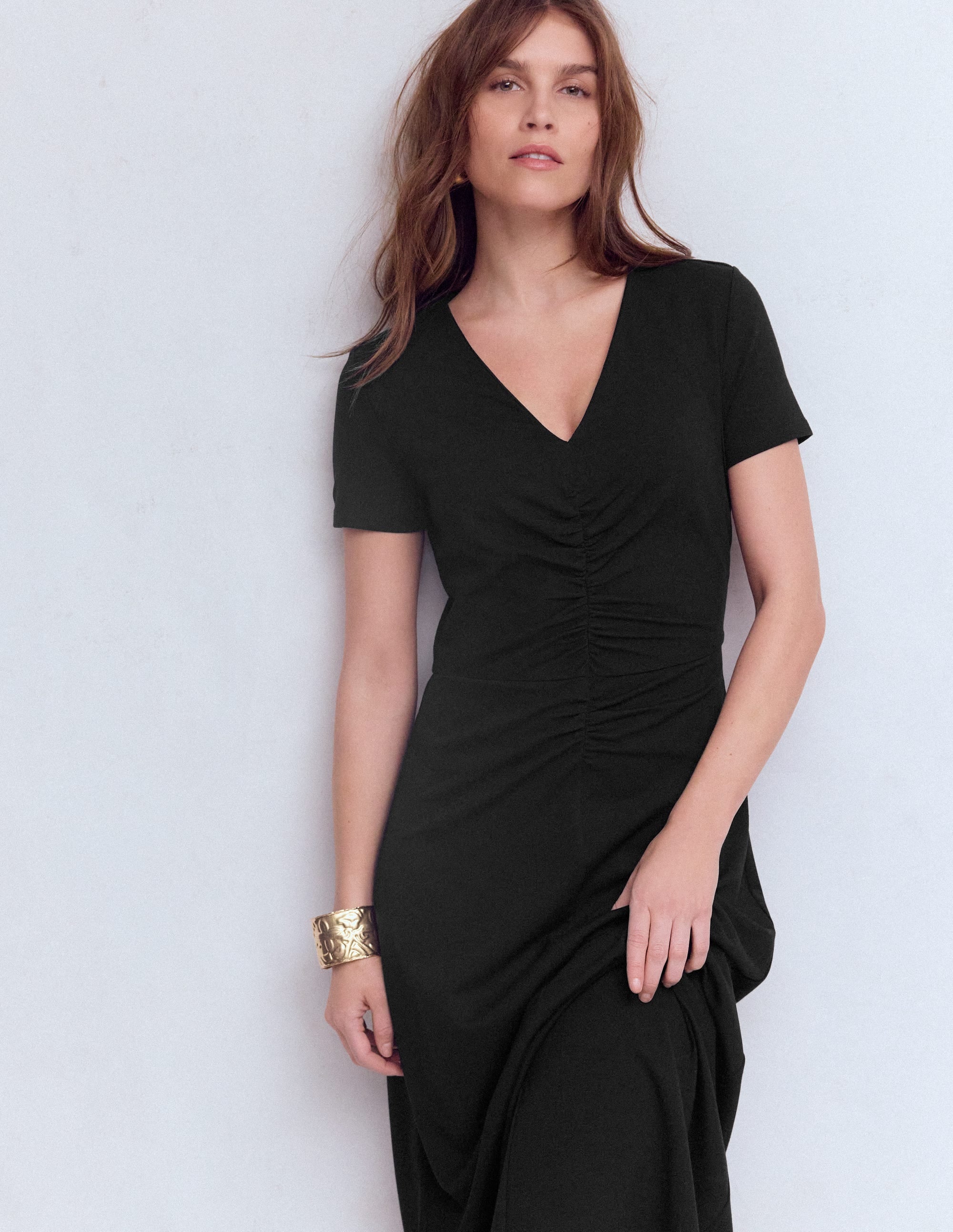 Una Ruched Front Ponte Dress-Black - Image 4