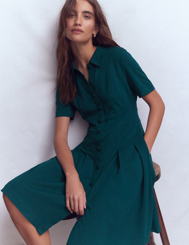 Bridget Ponte Short Dress-Midnight Teal