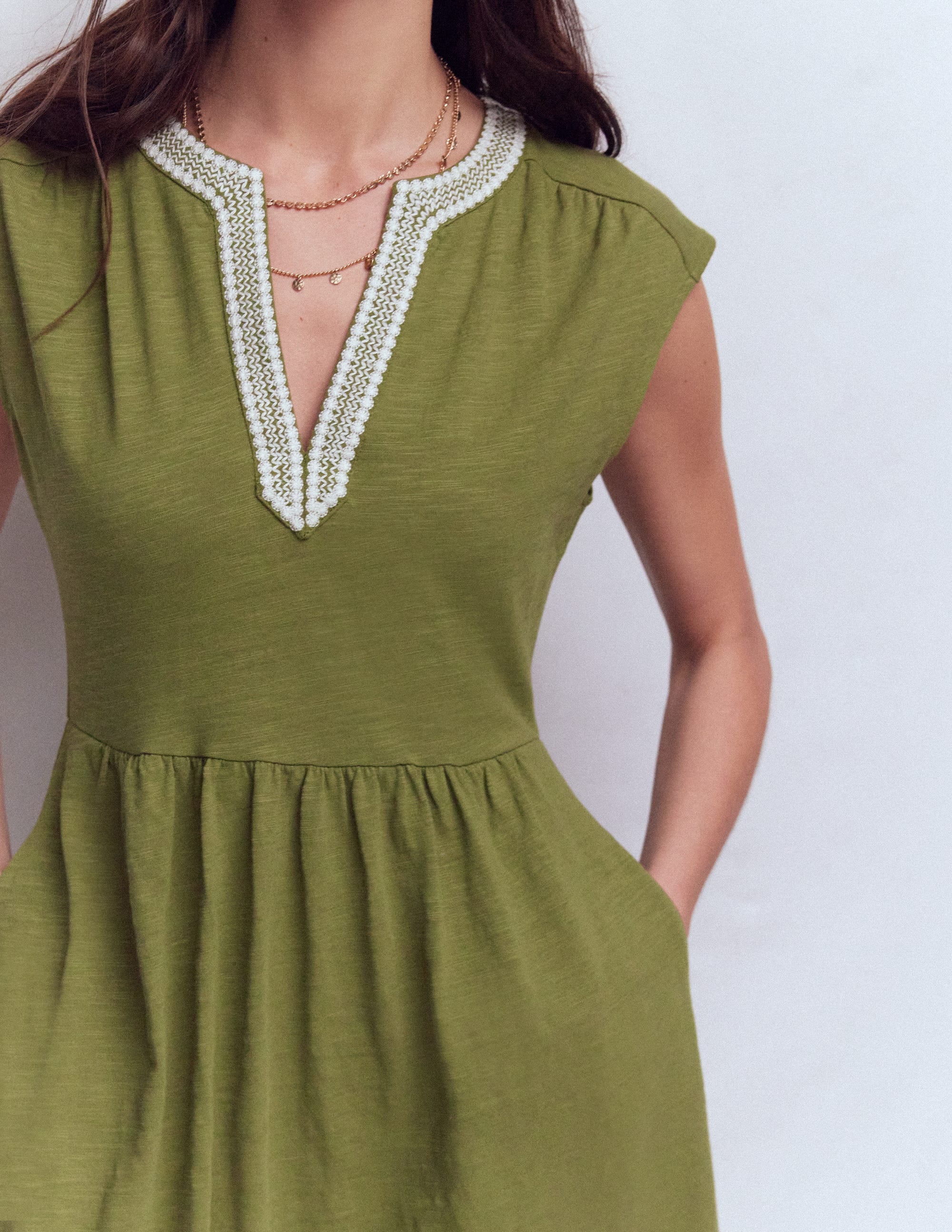 May Embroidered Short Dress-Olive - Image 2