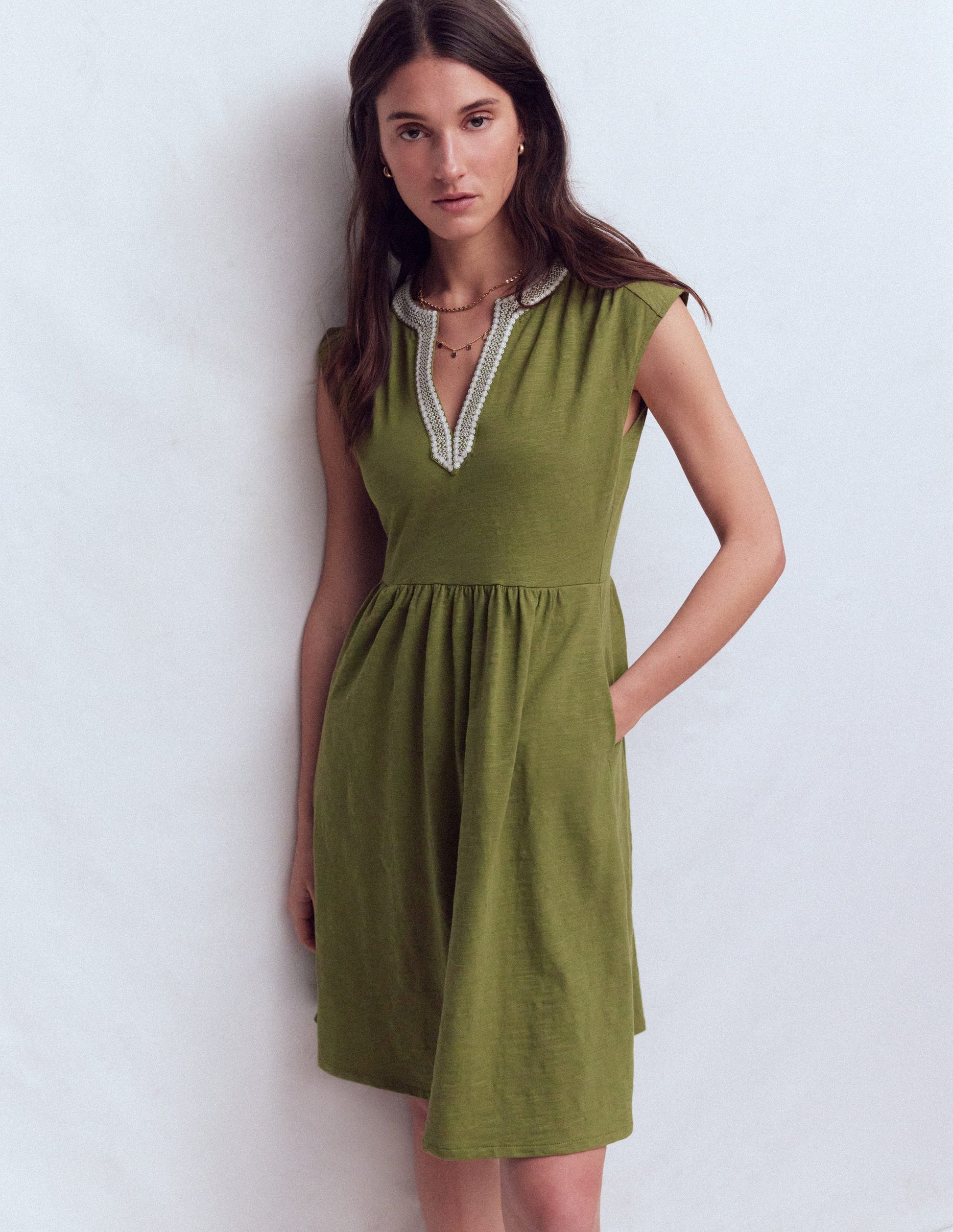 May Jersey Short Dress-Olive-4