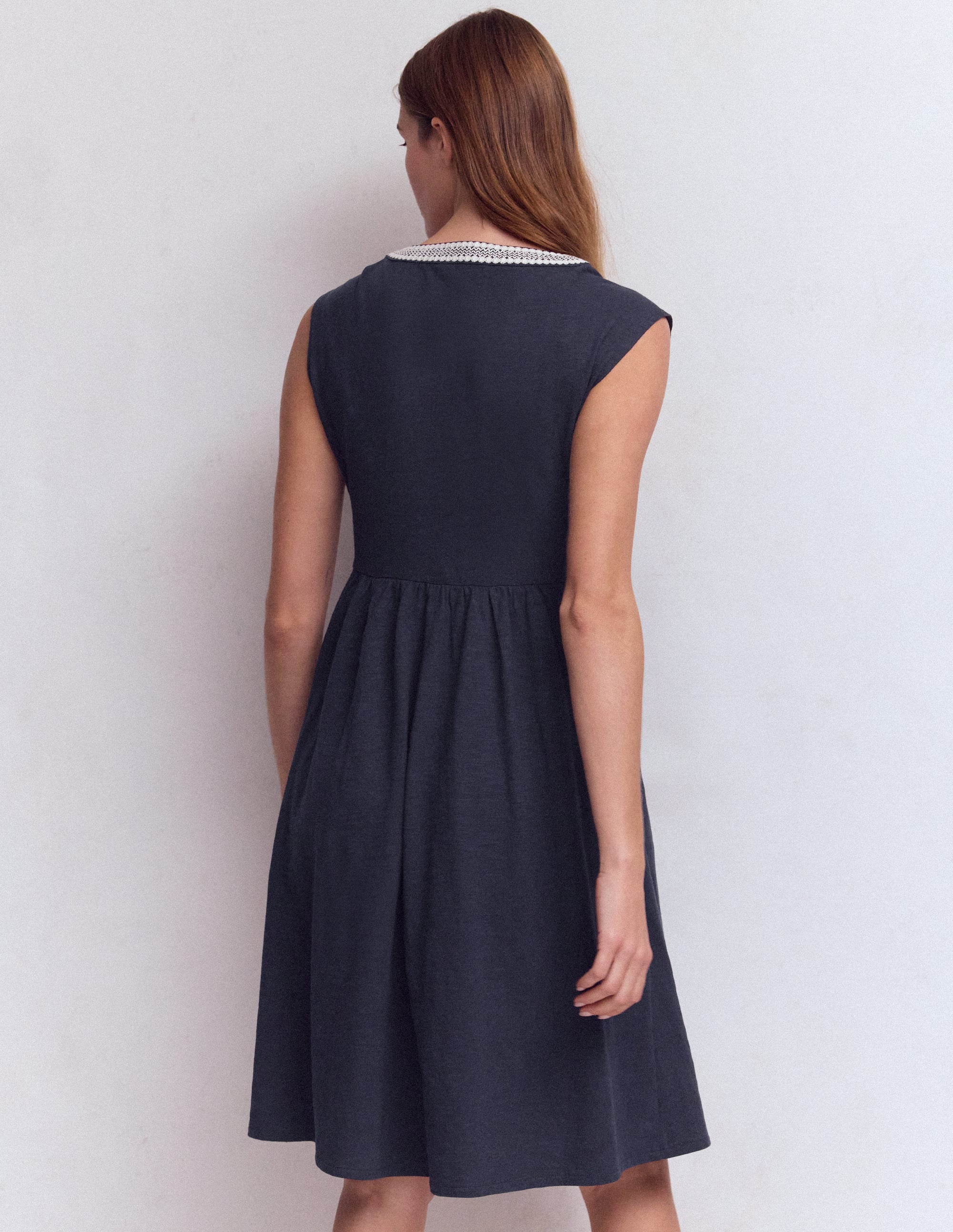 May Embroidered Short Dress-Navy - Image 3