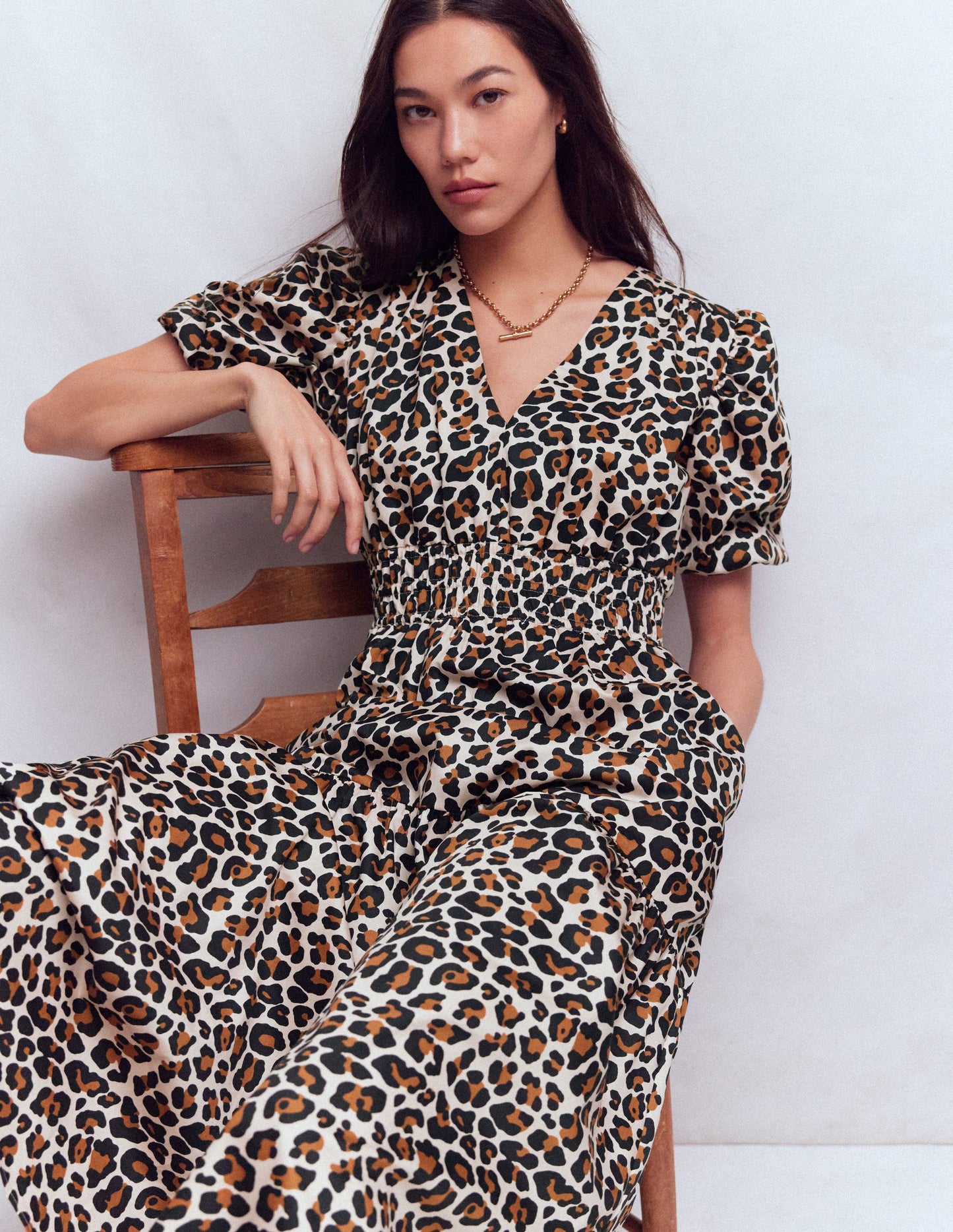 Irene Puff Sleeve Dress-Almond Milk, Cheetah Pop