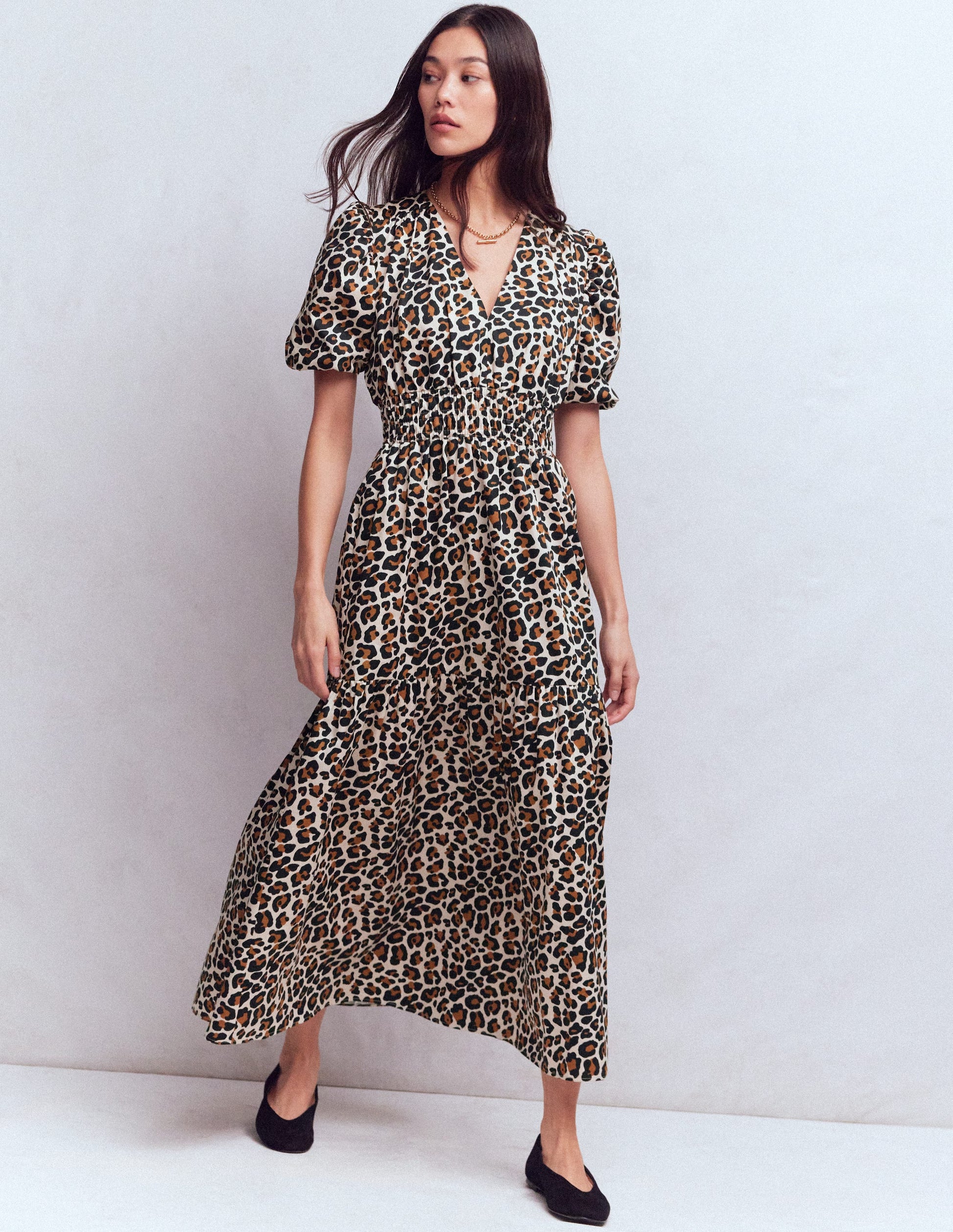 Irene Puff Sleeve Dress-Almond Milk, Cheetah Pop-4