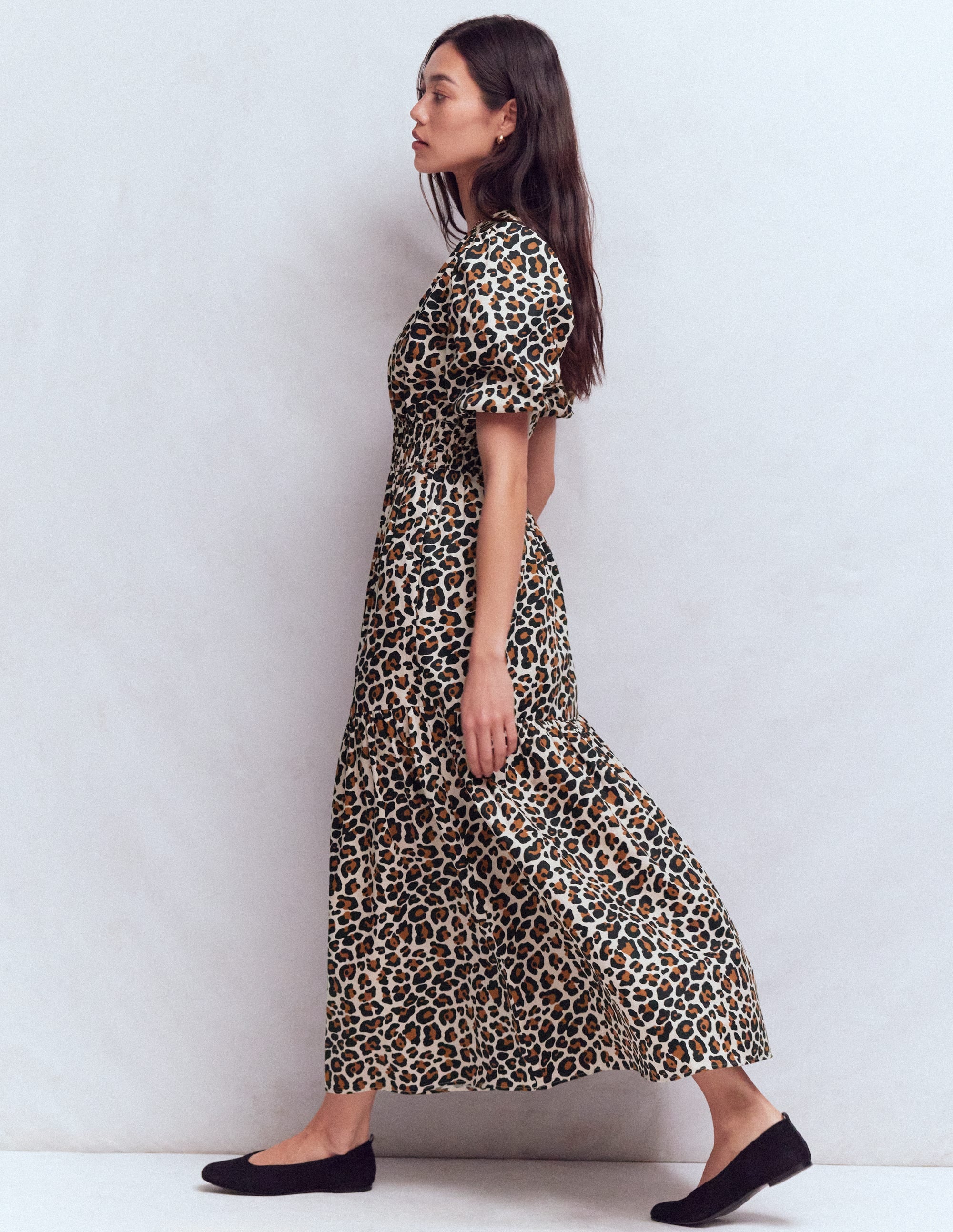Irene Puff Sleeve Cotton Dress-Almond Milk, Cheetah Pop - Image 5