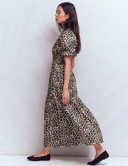 Irene Puff Sleeve Dress-Almond Milk, Cheetah Pop-5