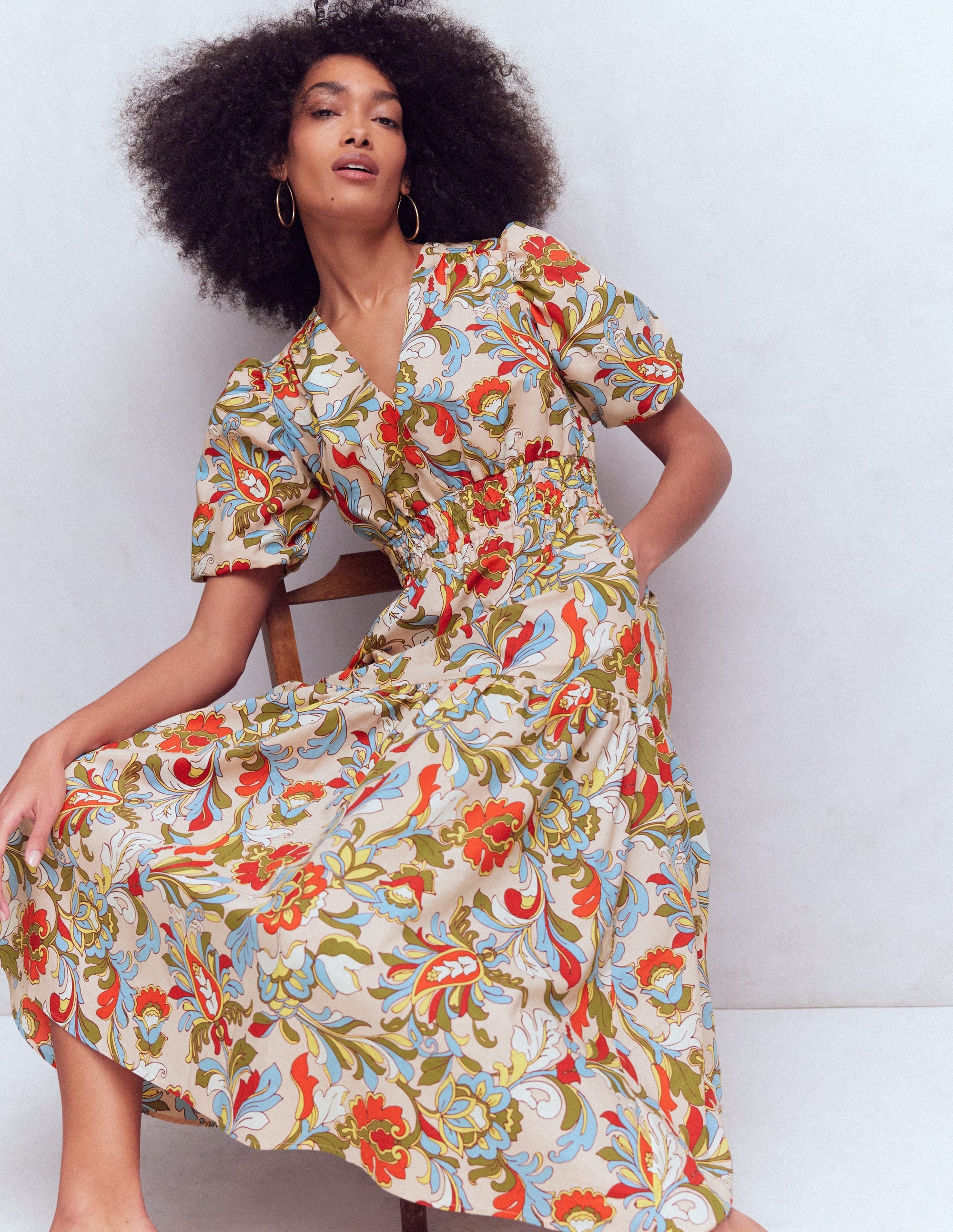 Irene Puff Sleeve Cotton Dress-Multi, Botanical Flourish - Image 2