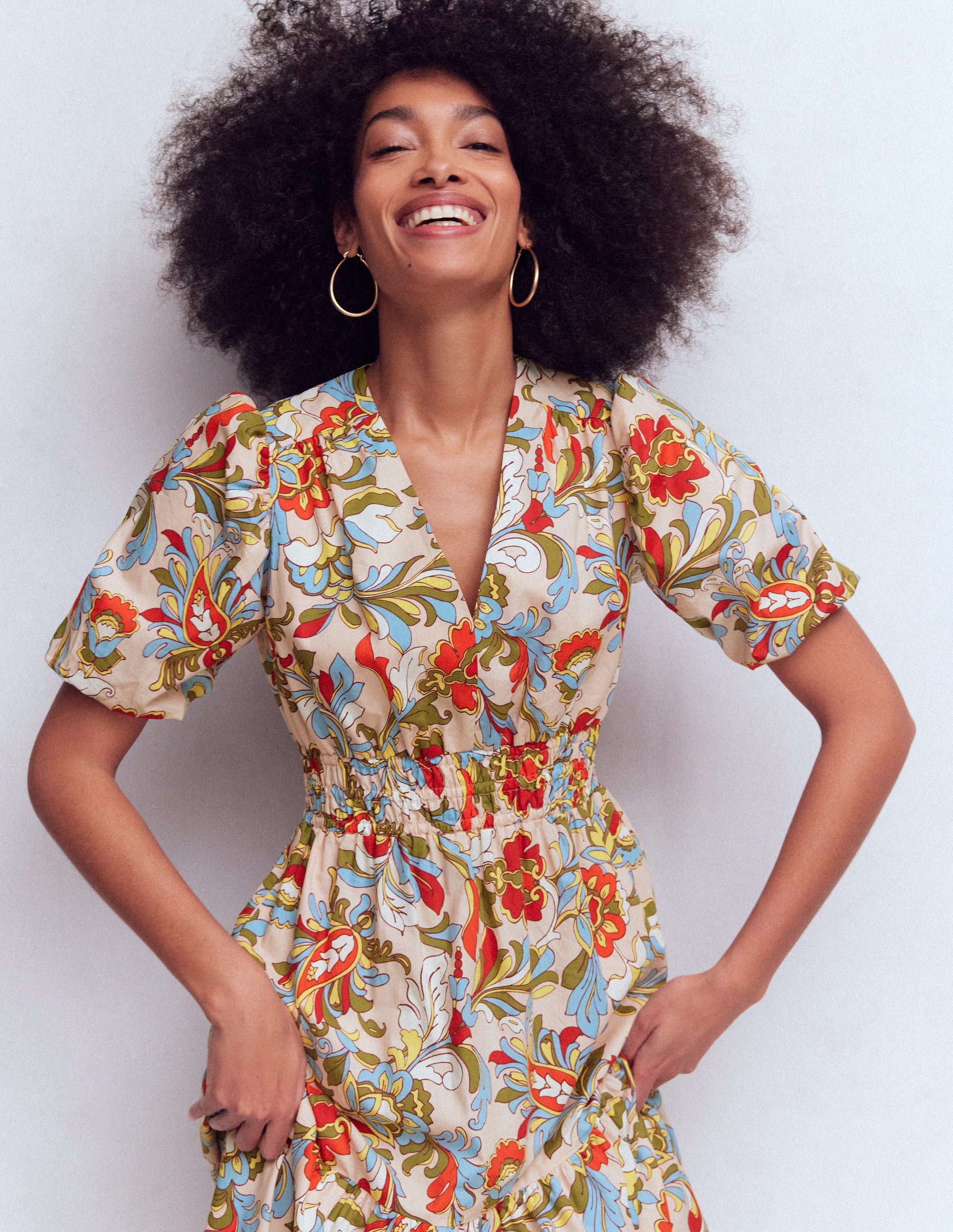Irene Puff Sleeve Cotton Dress - Multi, Botanical Flourish