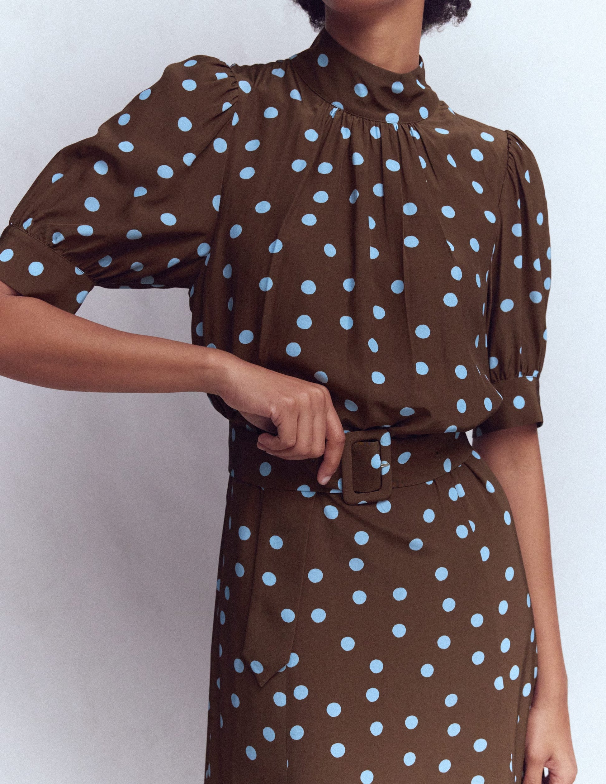 High Neck Belted Dress-Potting Soil Spot-2