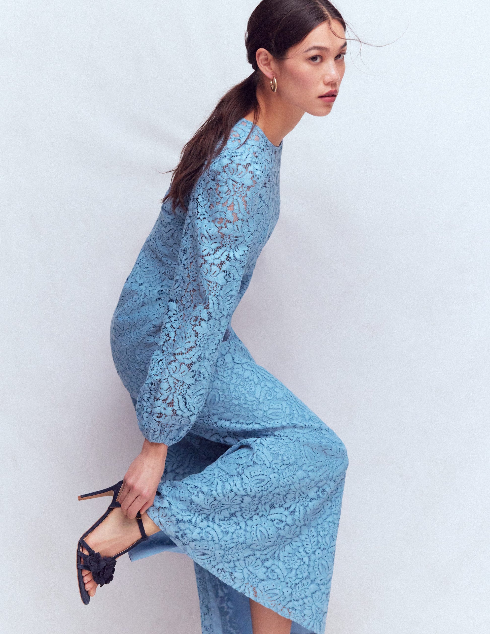 High Neck Lace Dress-Blue | Boden UK High Neck Lace Dress-Blue | Boden UK