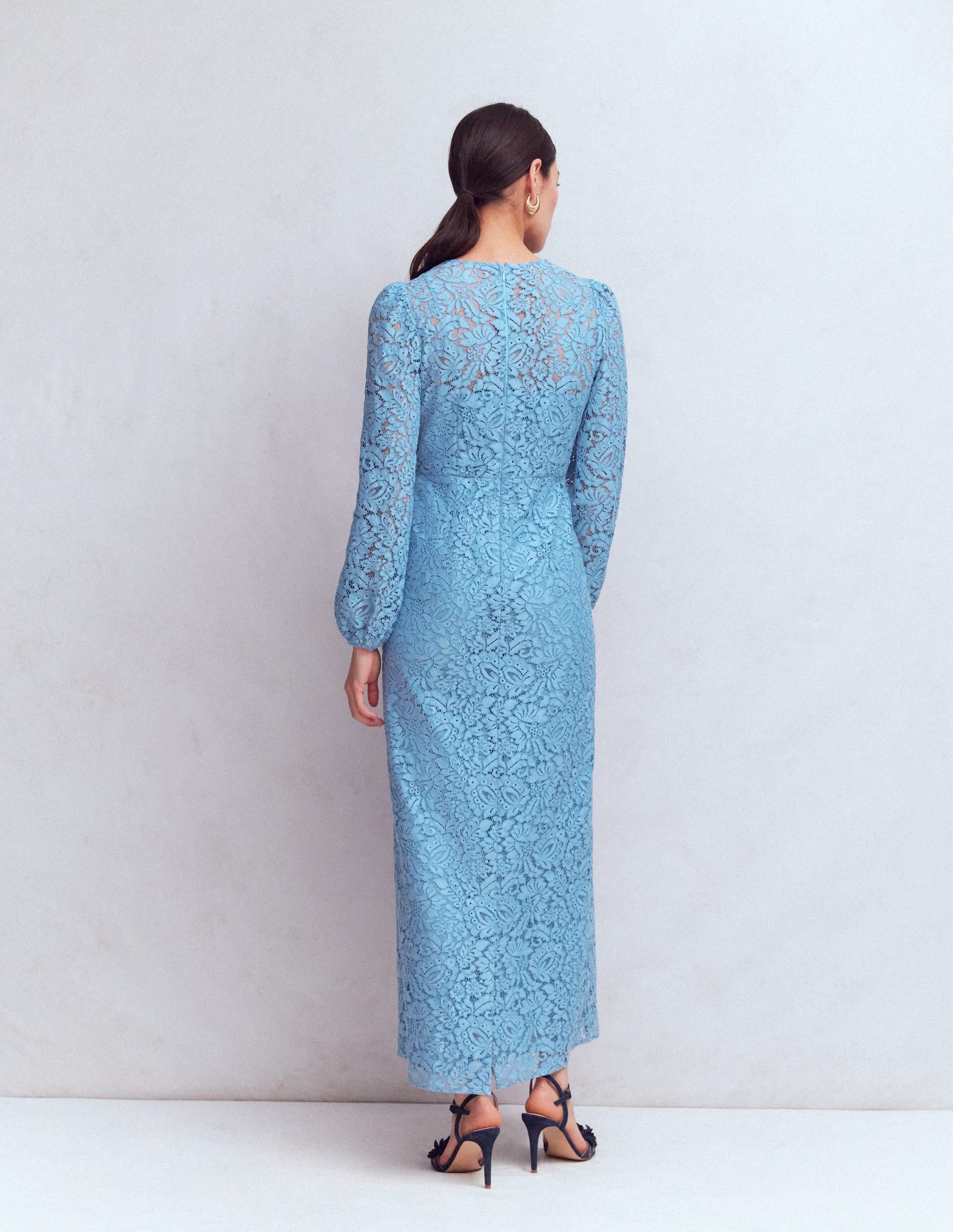 High Neck Lace Dress-Blue - Image 3