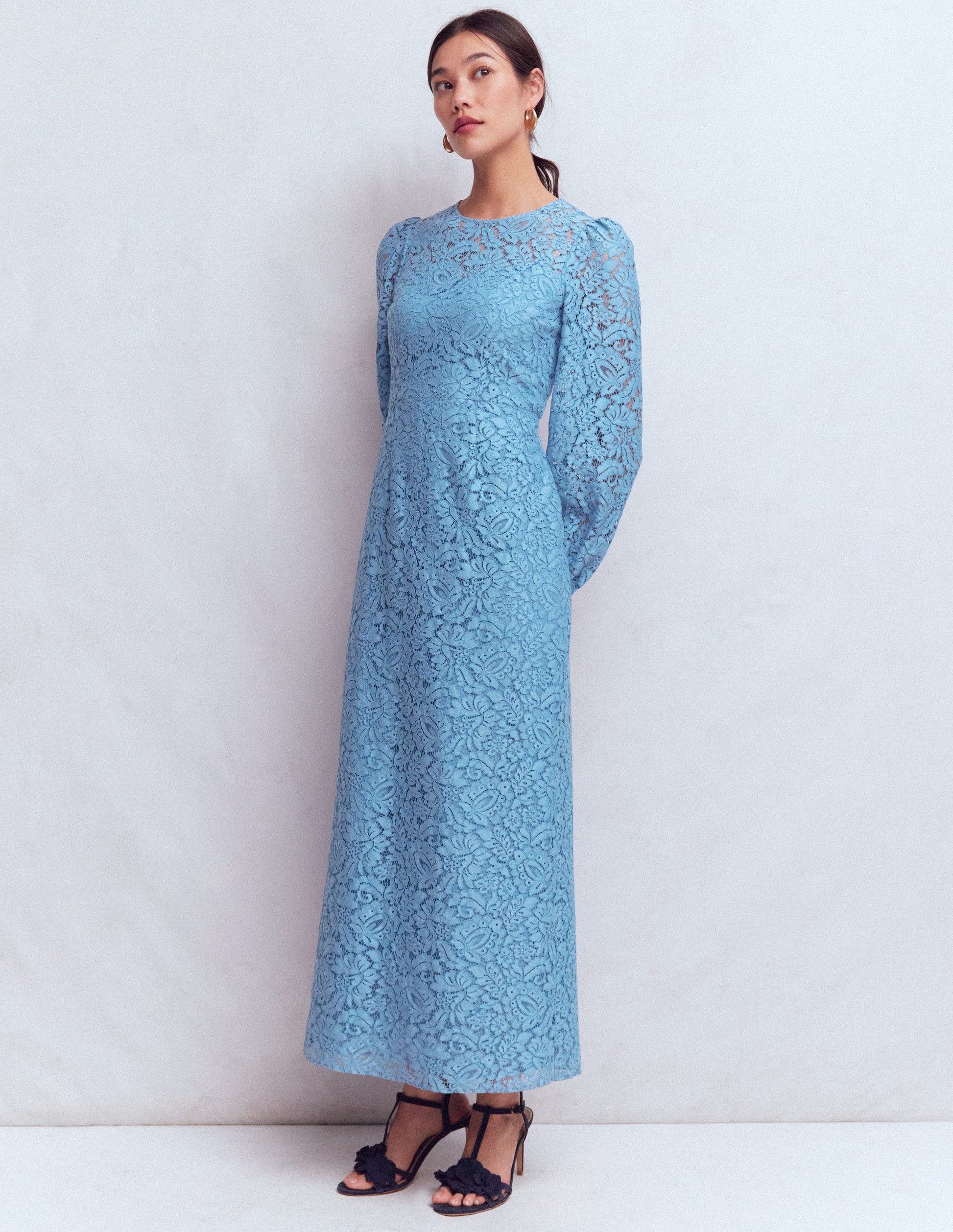 High Neck Lace Dress-Blue | Boden UK High Neck Lace Dress-Blue | Boden UK