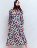 V-neck Blouson Sleeve Dress-Multi Blooming Flora