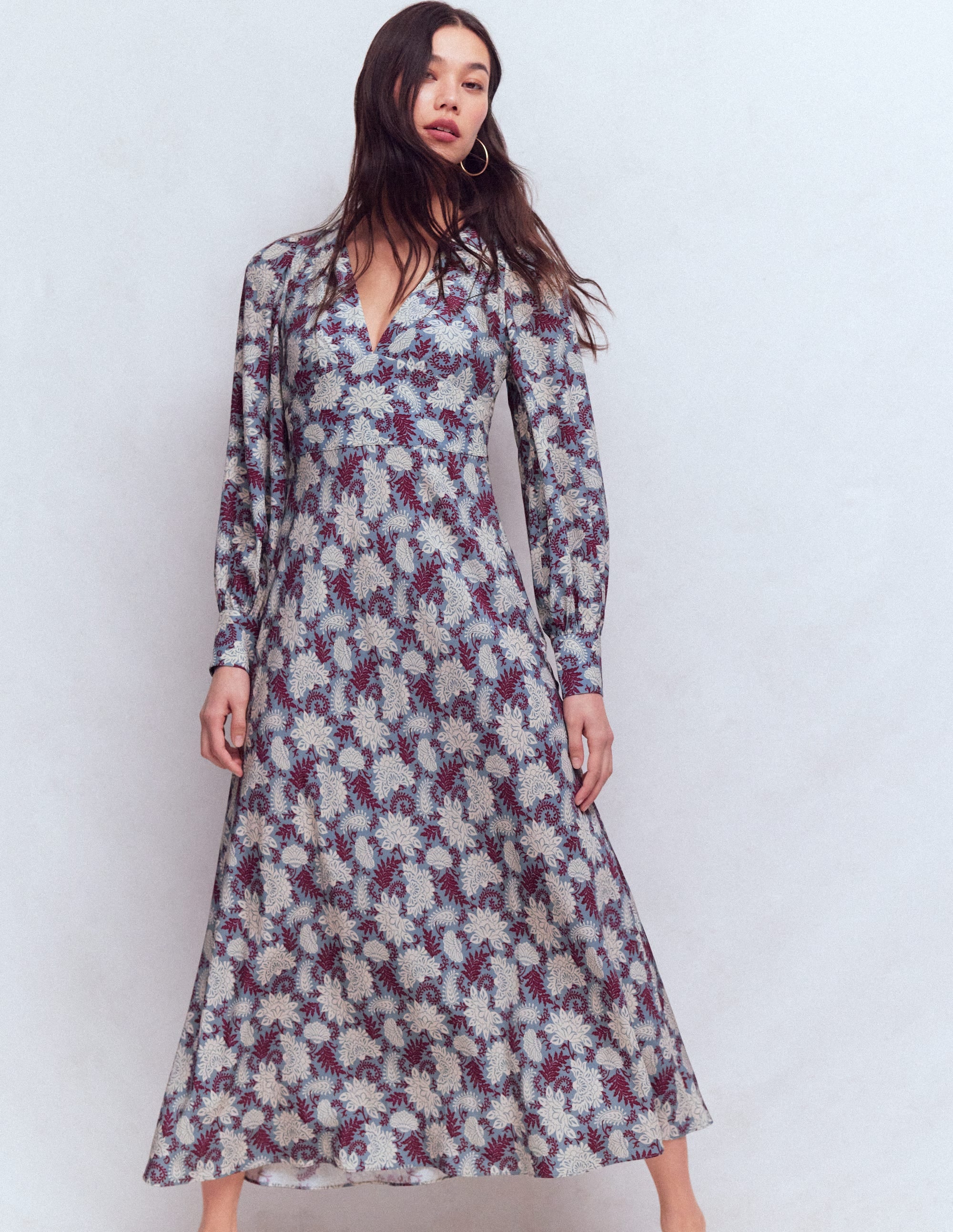 V-neck Blouson Sleeve Dress-Multi Blooming Flora - Image 1