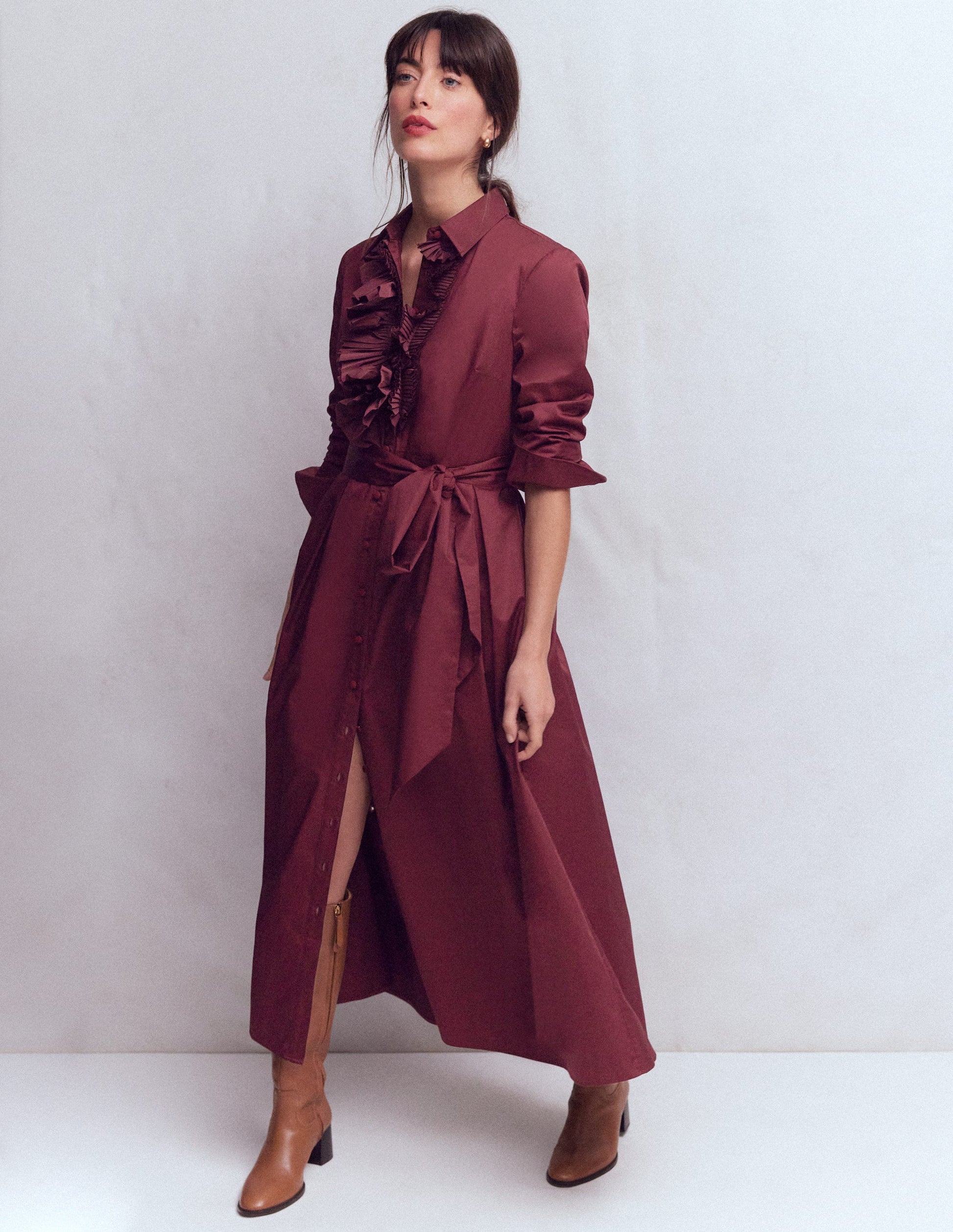 Pleated Ruffle Shirt Dress-Deep Wisteria-1