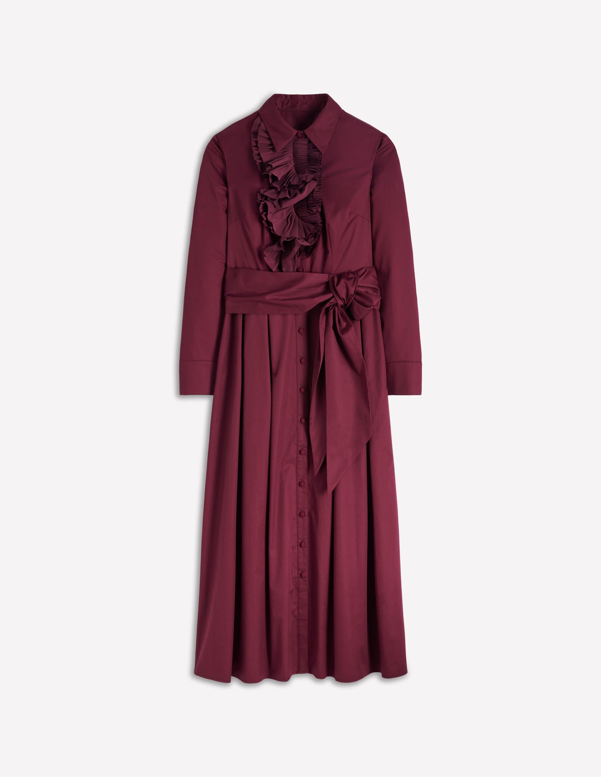 Pleated Ruffle Shirt Dress-Deep Wisteria-5