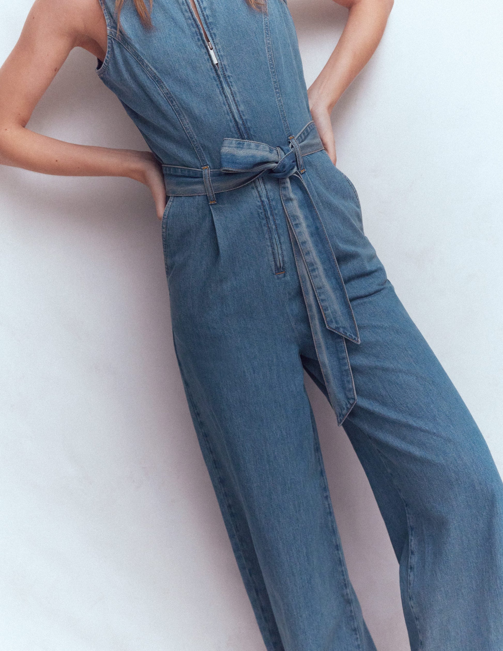 Sleeveless Denim Jumpsuit-Mid Vintage Denim-3