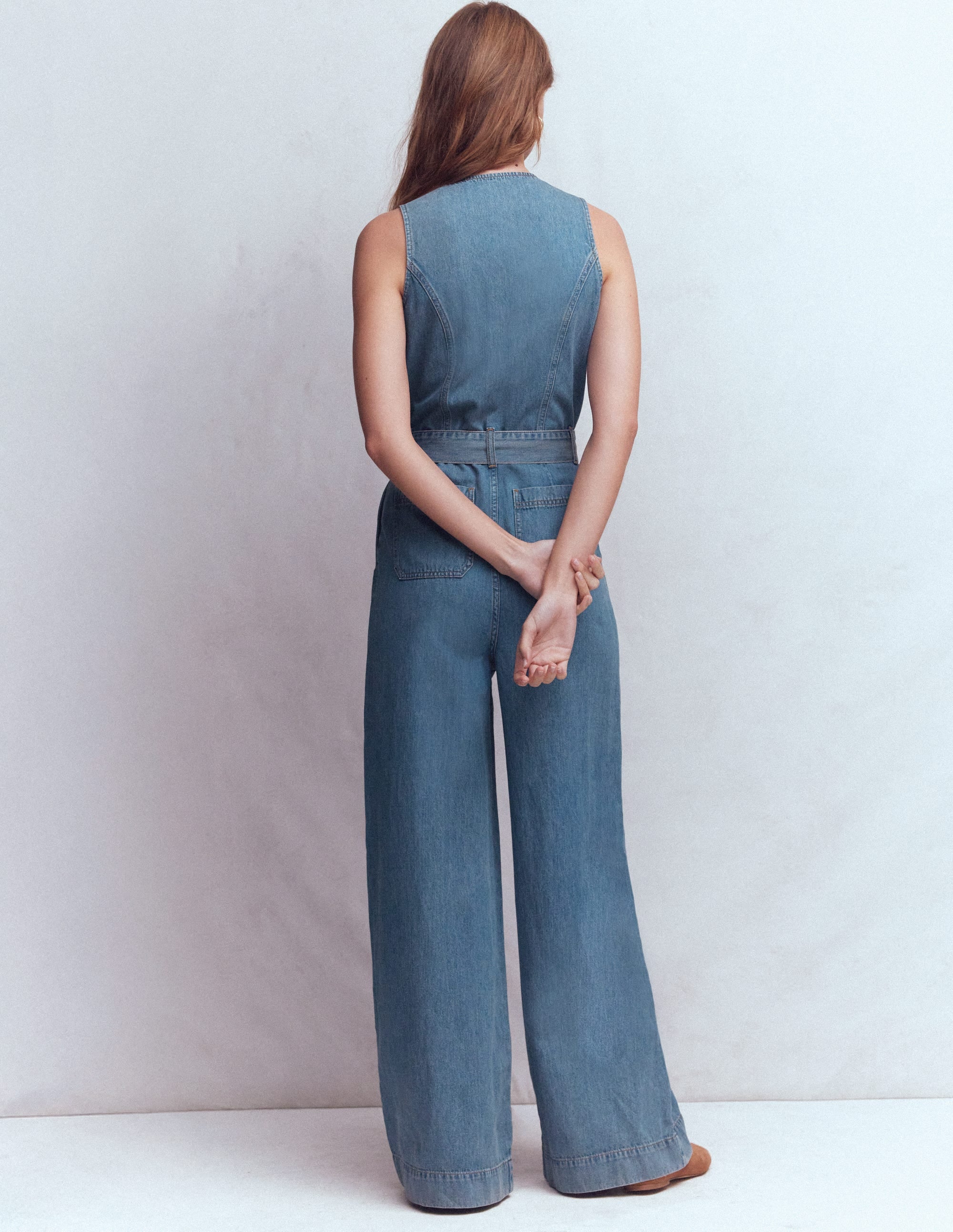 Sleeveless Denim Jumpsuit-Mid Vintage Wash - Image 3