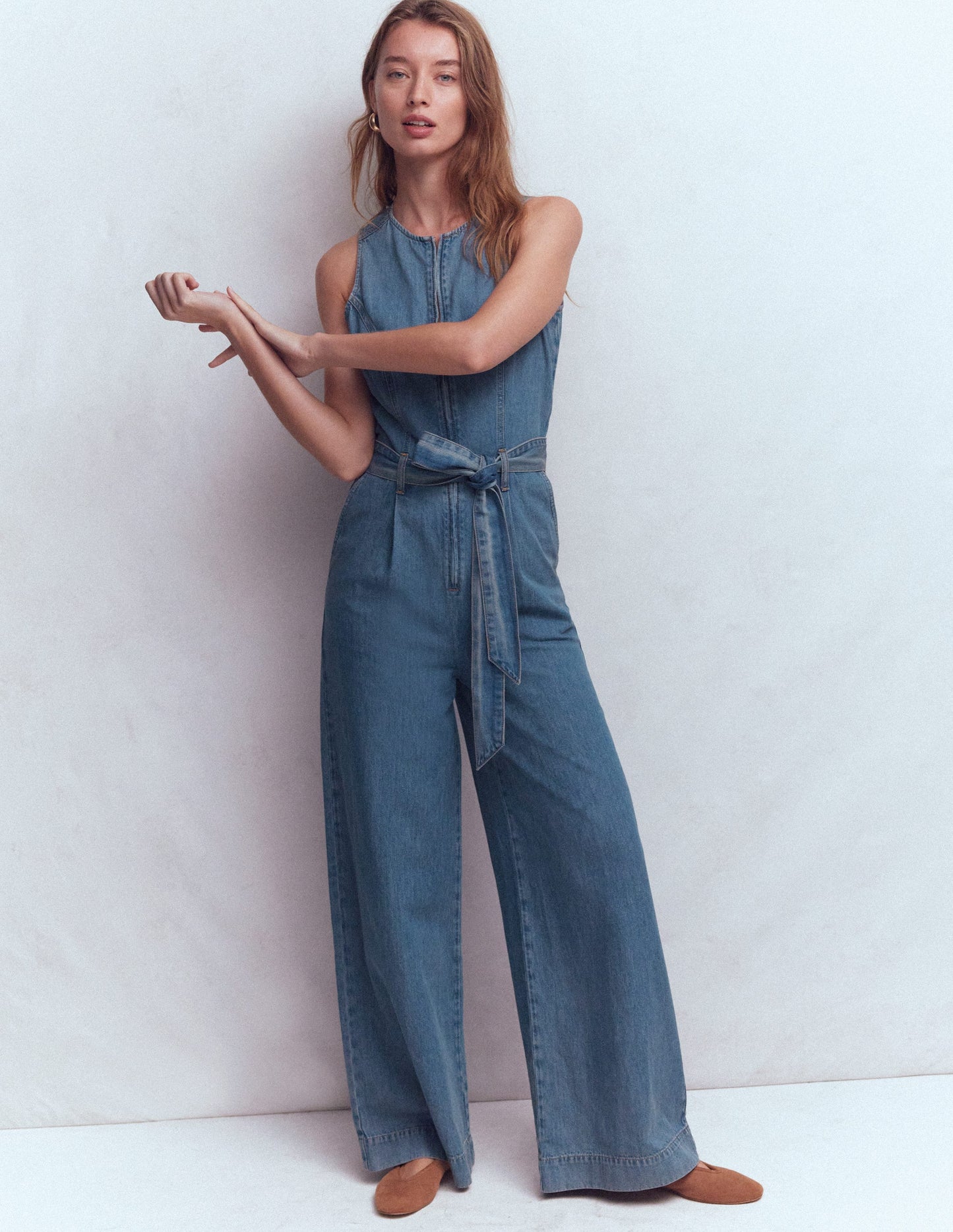 Sleeveless Denim Jumpsuit-Mid Vintage Denim
