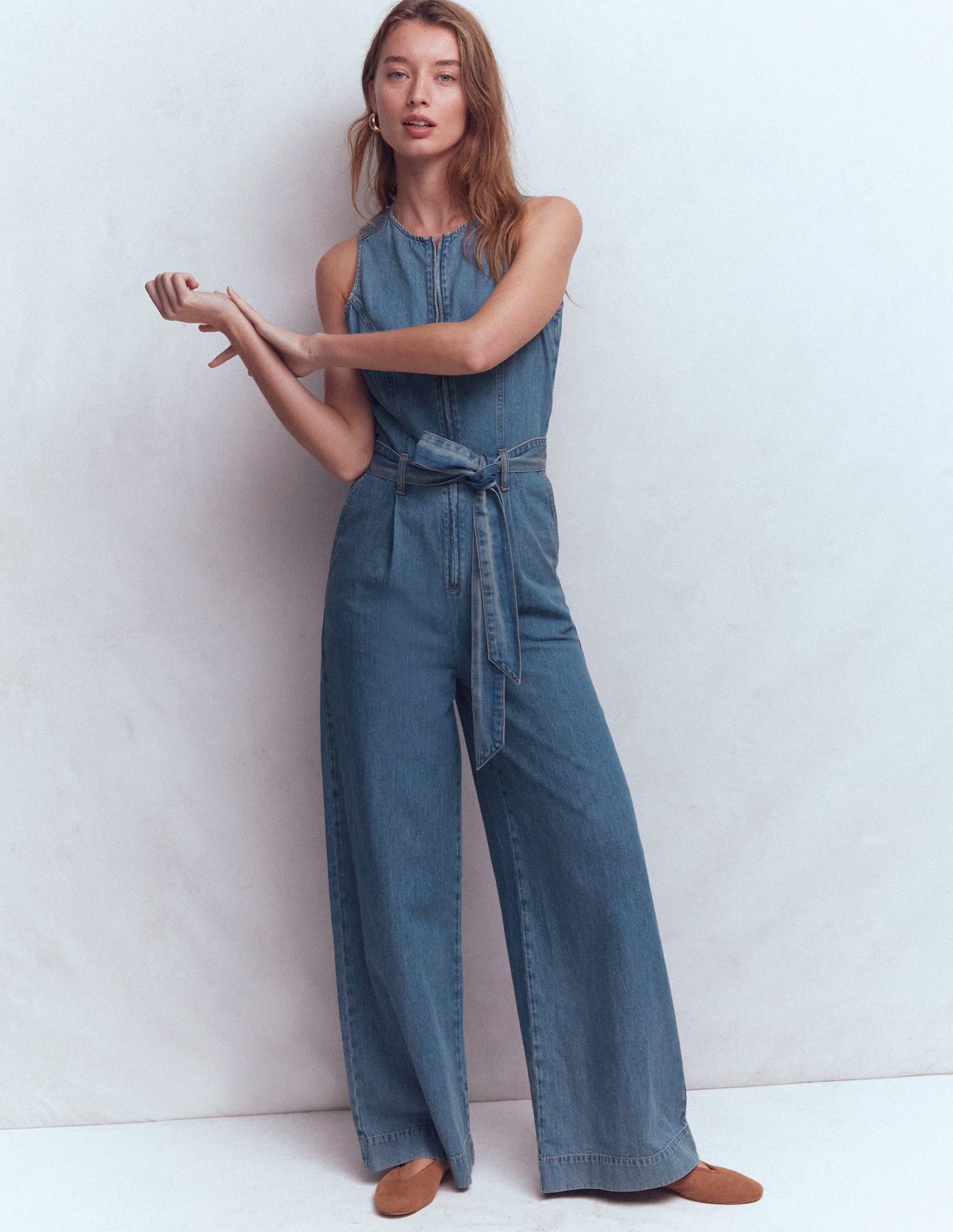 Sleeveless Denim Jumpsuit-Mid Vintage Wash - Image 4