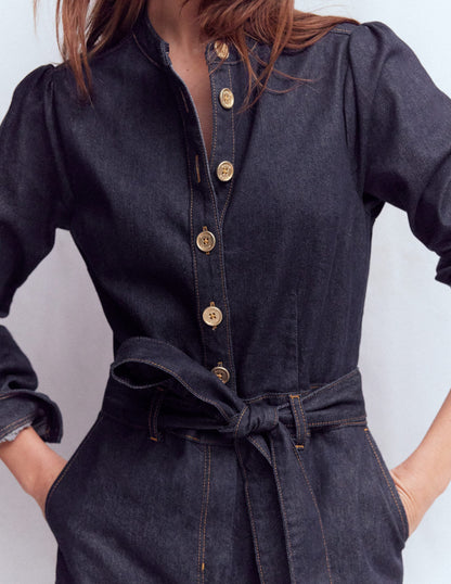 Bootcut Button Denim Jumpsuit-Indigo (Rinse Wash)-2