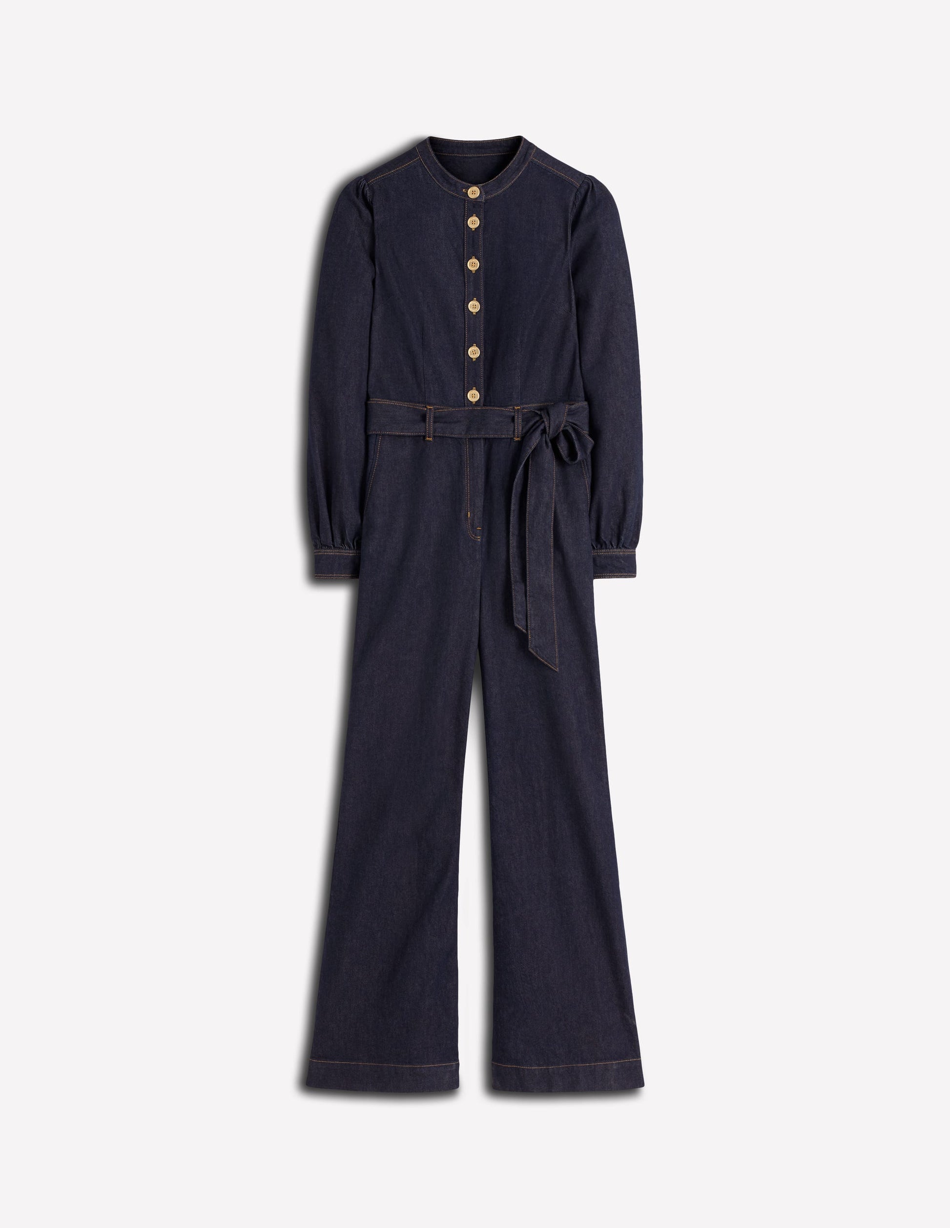 Bootcut Button Denim Jumpsuit-Indigo-5