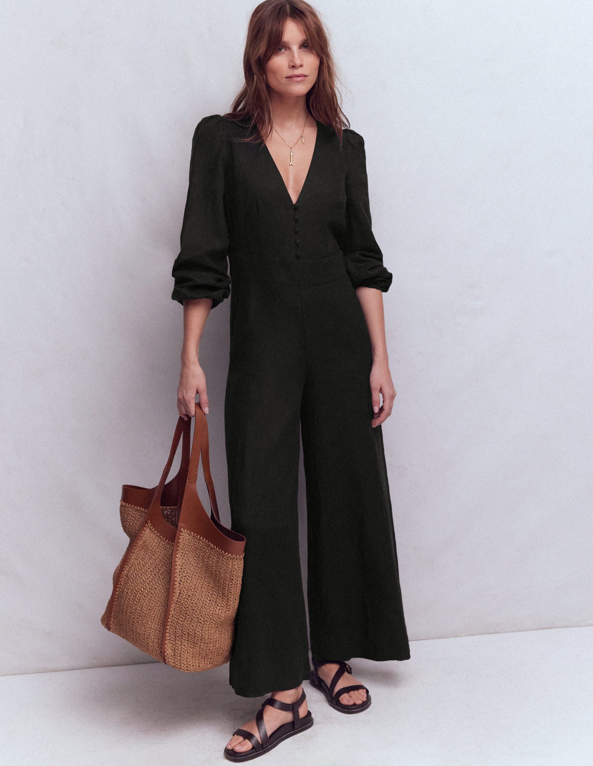 Lola Linen Jumpsuit-Black-1