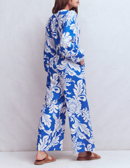 Lola Linen Jumpsuit-Blue Botanical Flourish Mono-3