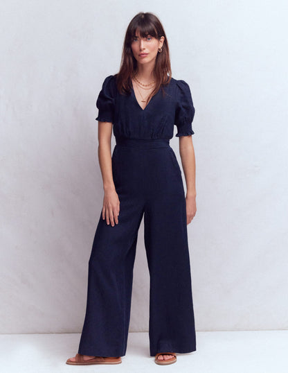 Anna Linen Jumpsuit-Navy-1