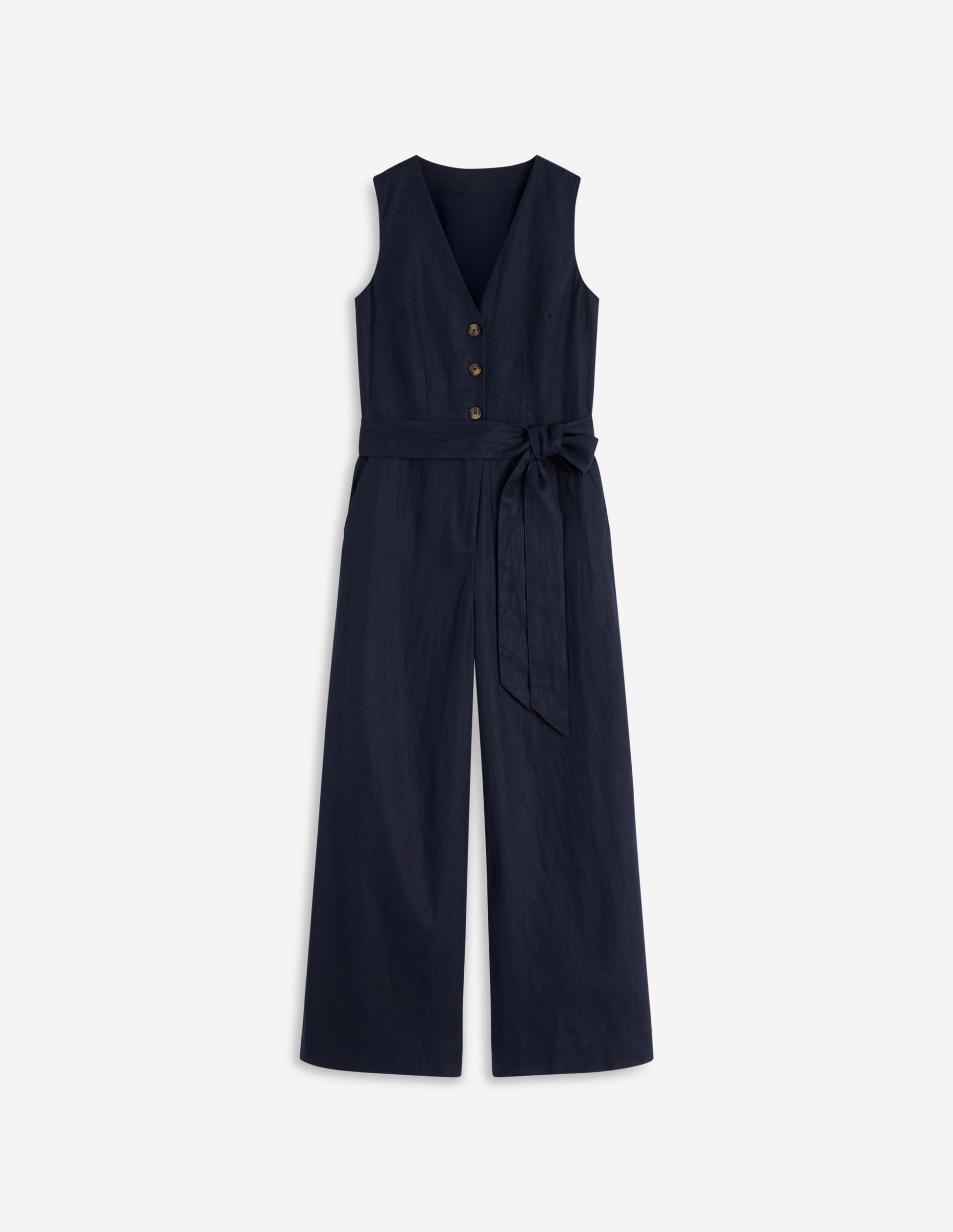 Laura V-neck Linen Jumpsuit-Navy-5