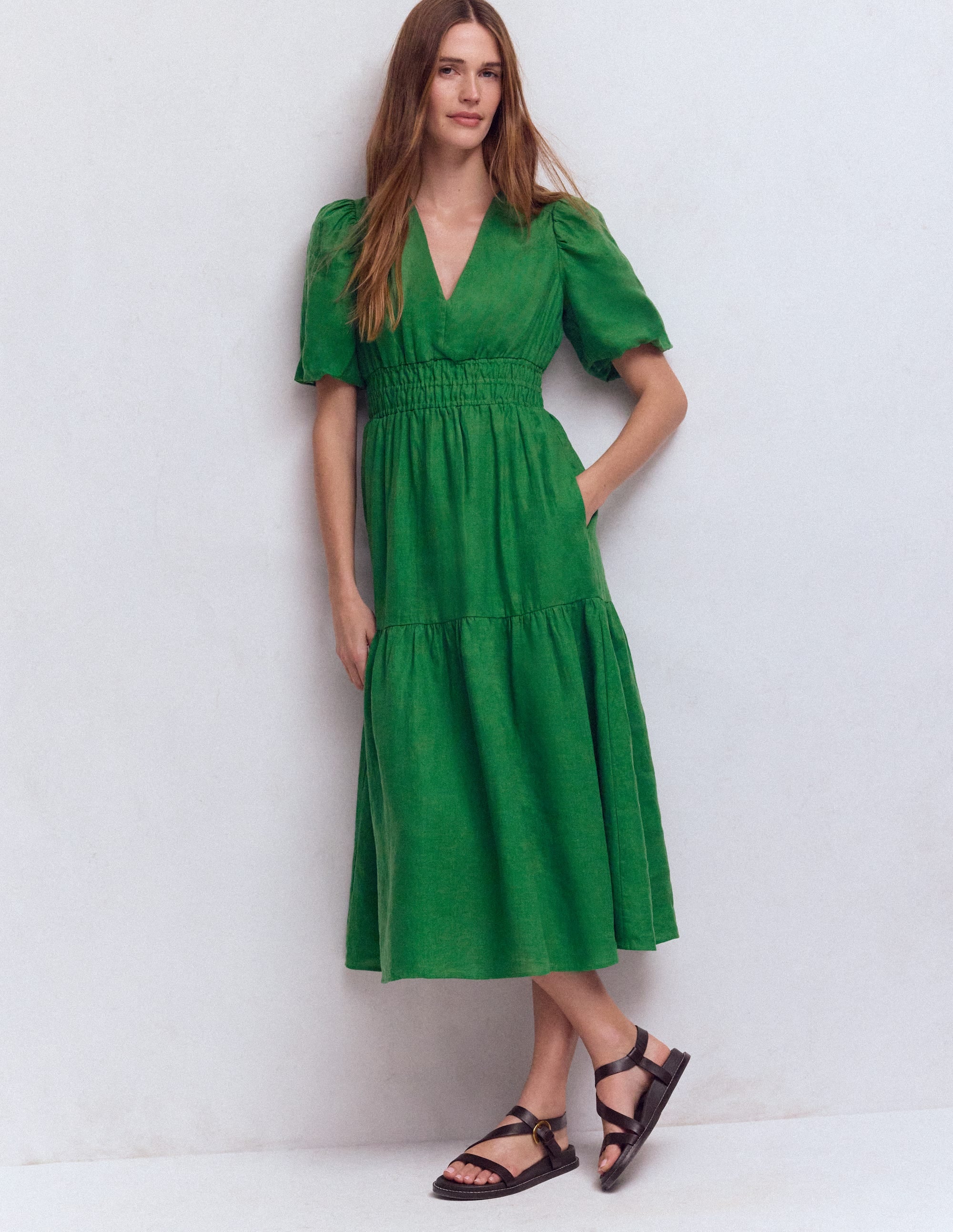 Irene Linen Midi Dress-Highland Green - Image 1
