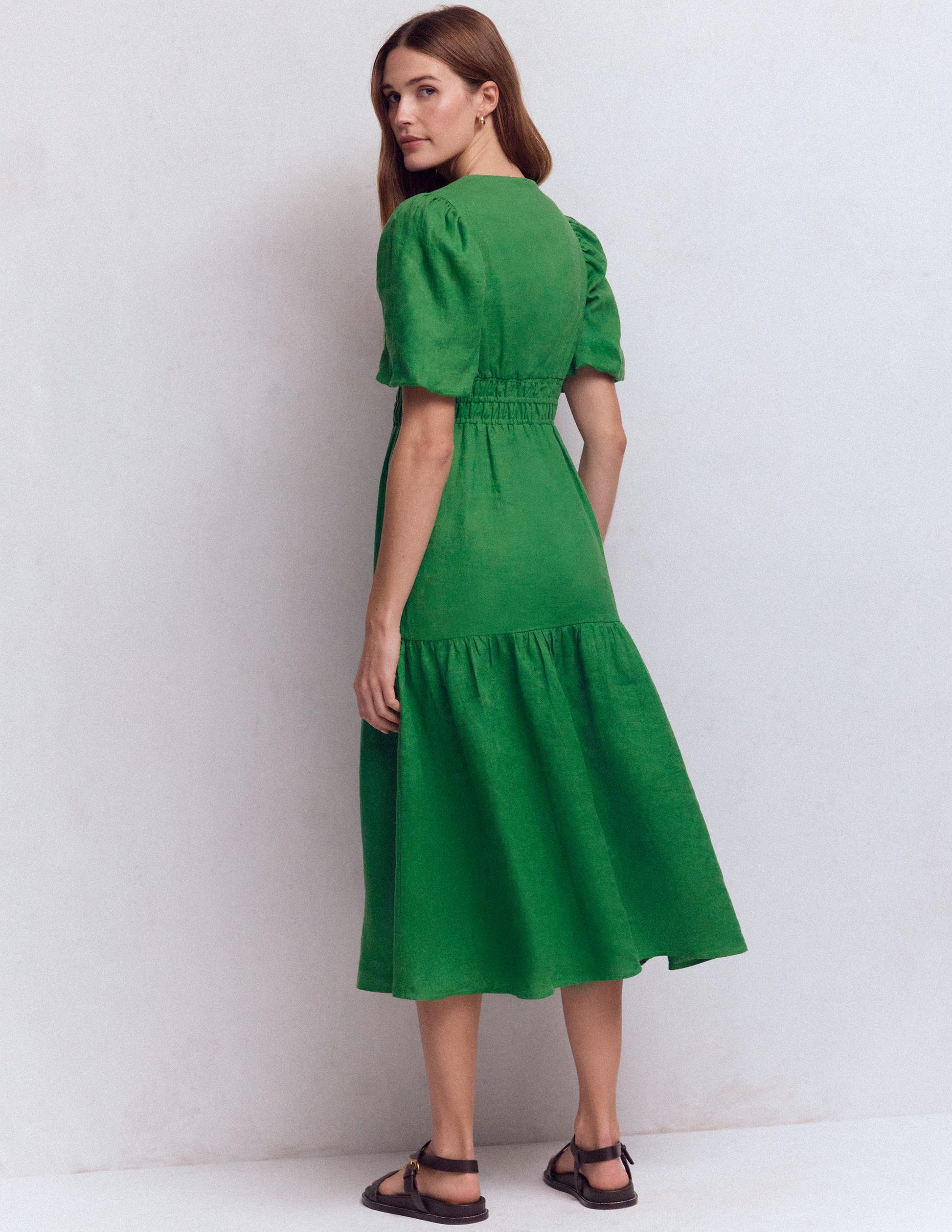 Irene Linen Midi Dress-Highland Green-3