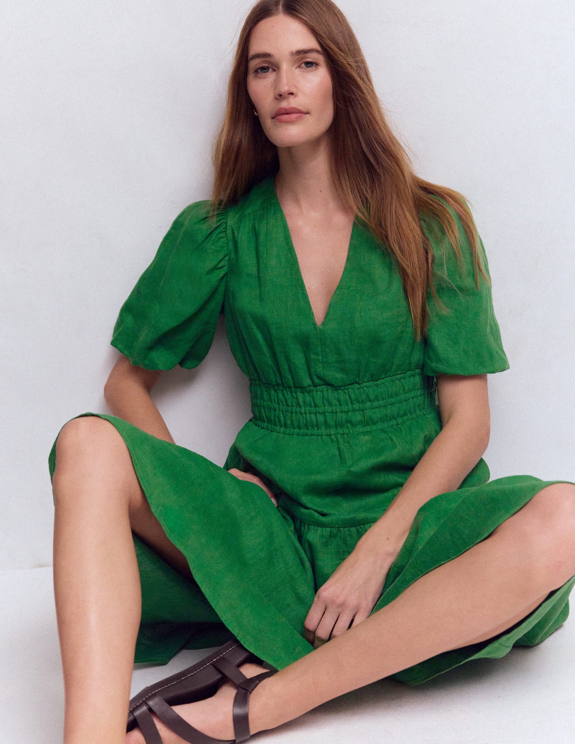 Irene Linen Midi Dress - Highland Green