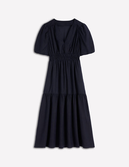 Irene Linen Midi Dress-Navy-6