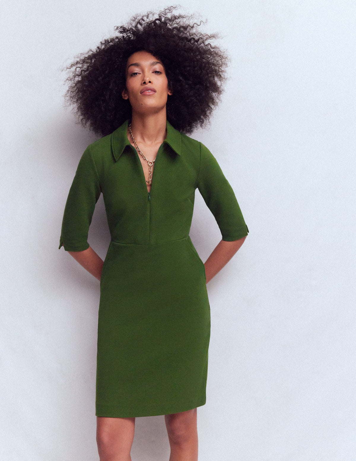 Cam Short Sleeve Ottoman Dress-Green Fir - Image 1
