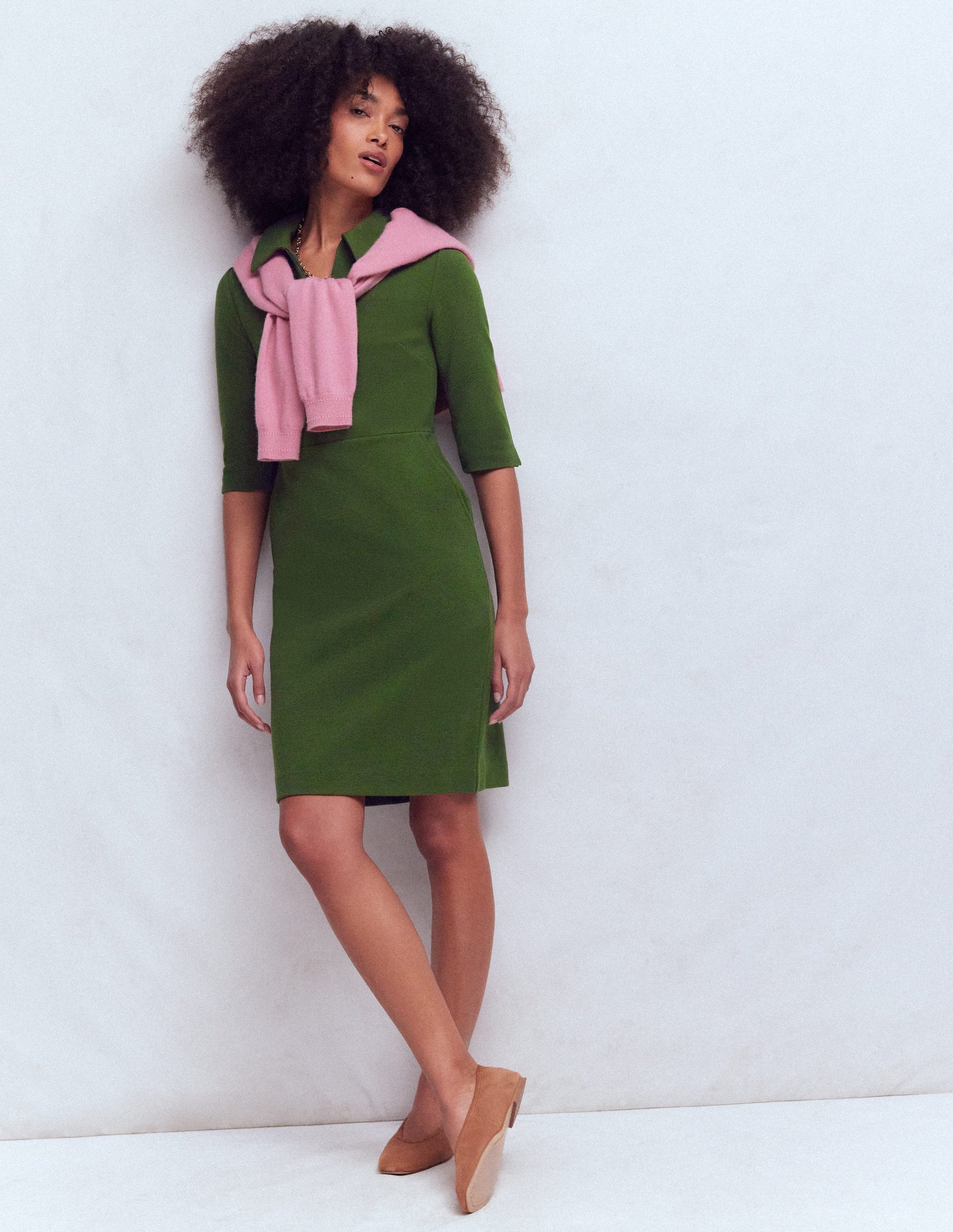 Cam Short Sleeve Ottoman Dress-Green Fir-4