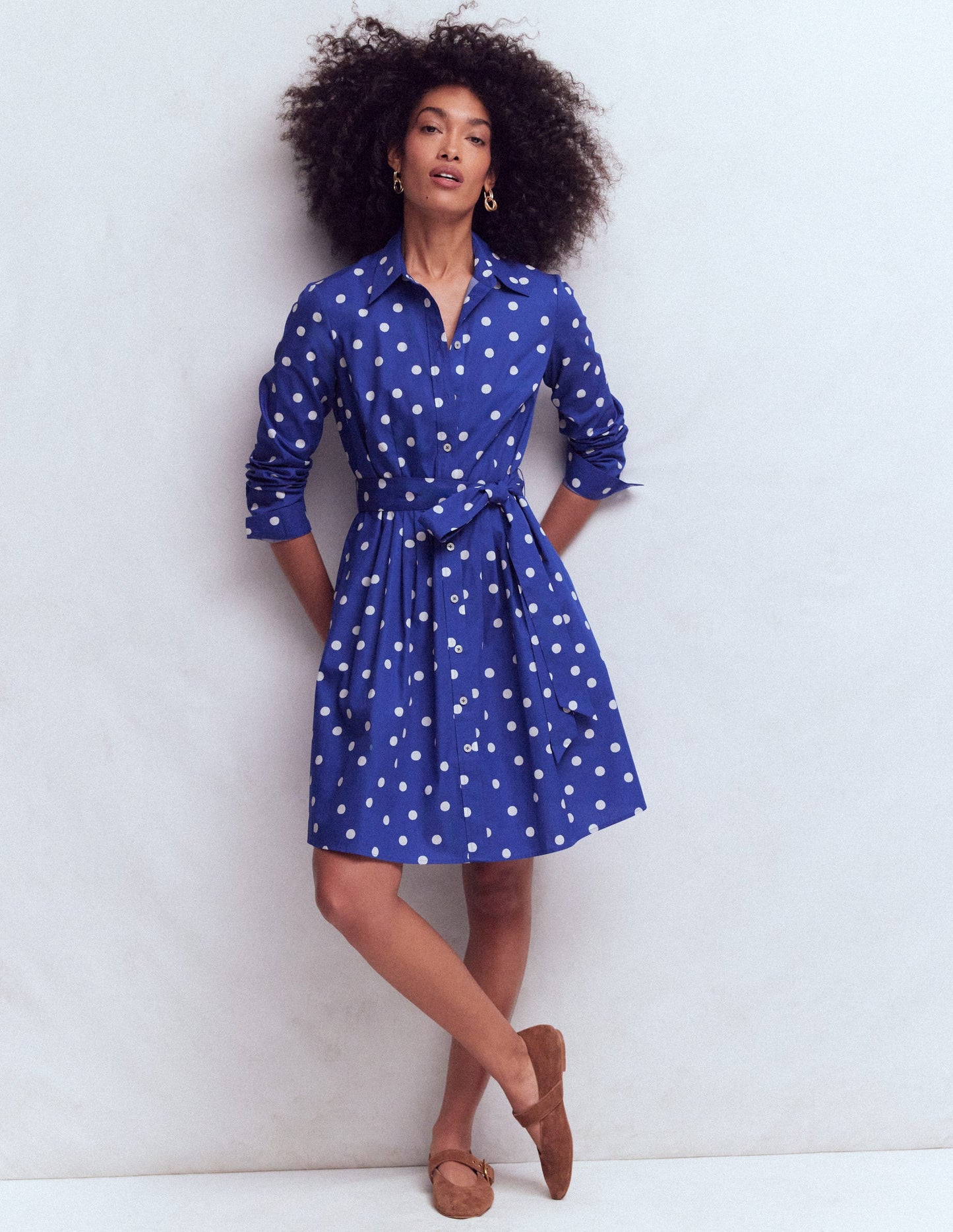 Alexa Long Sleeve Short Dress-Bright Blue, Painted Dot