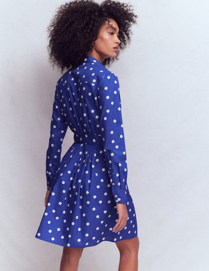 Alexa Long Sleeve Short Dress-Bright Blue, Painted Dot-3
