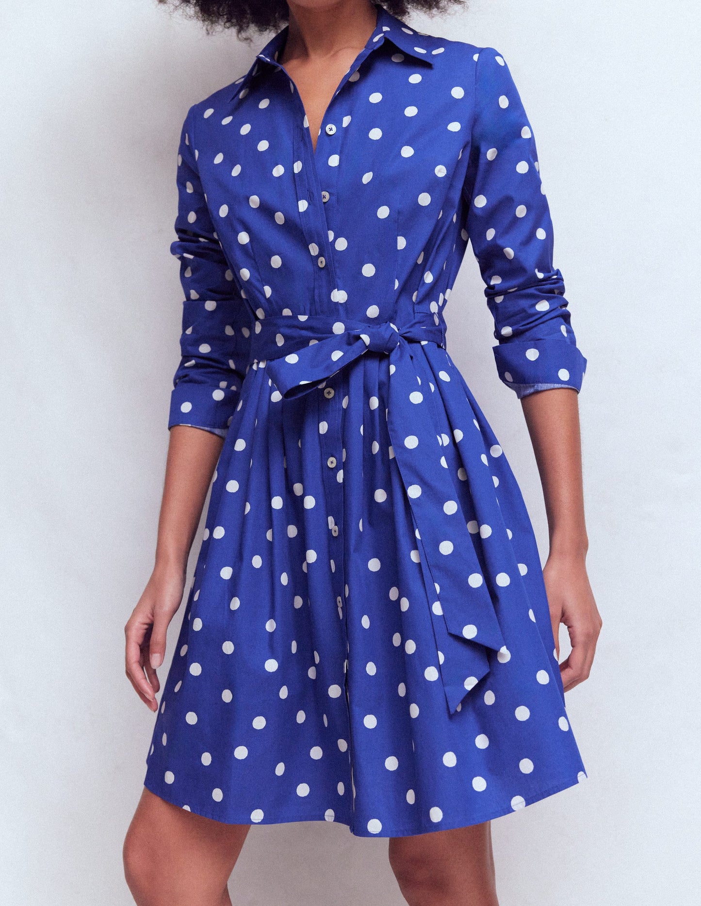 Alexa Long Sleeve Short Dress-Bright Blue, Painted Dot