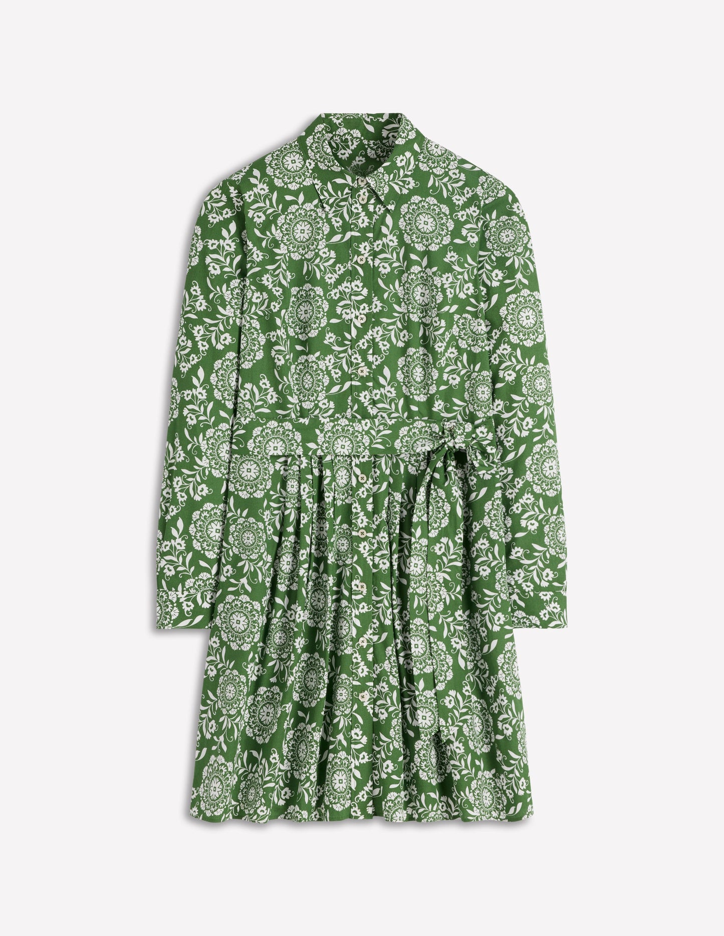 Alexa Long Sleeve Short Dress-Green, Decorative Blossom