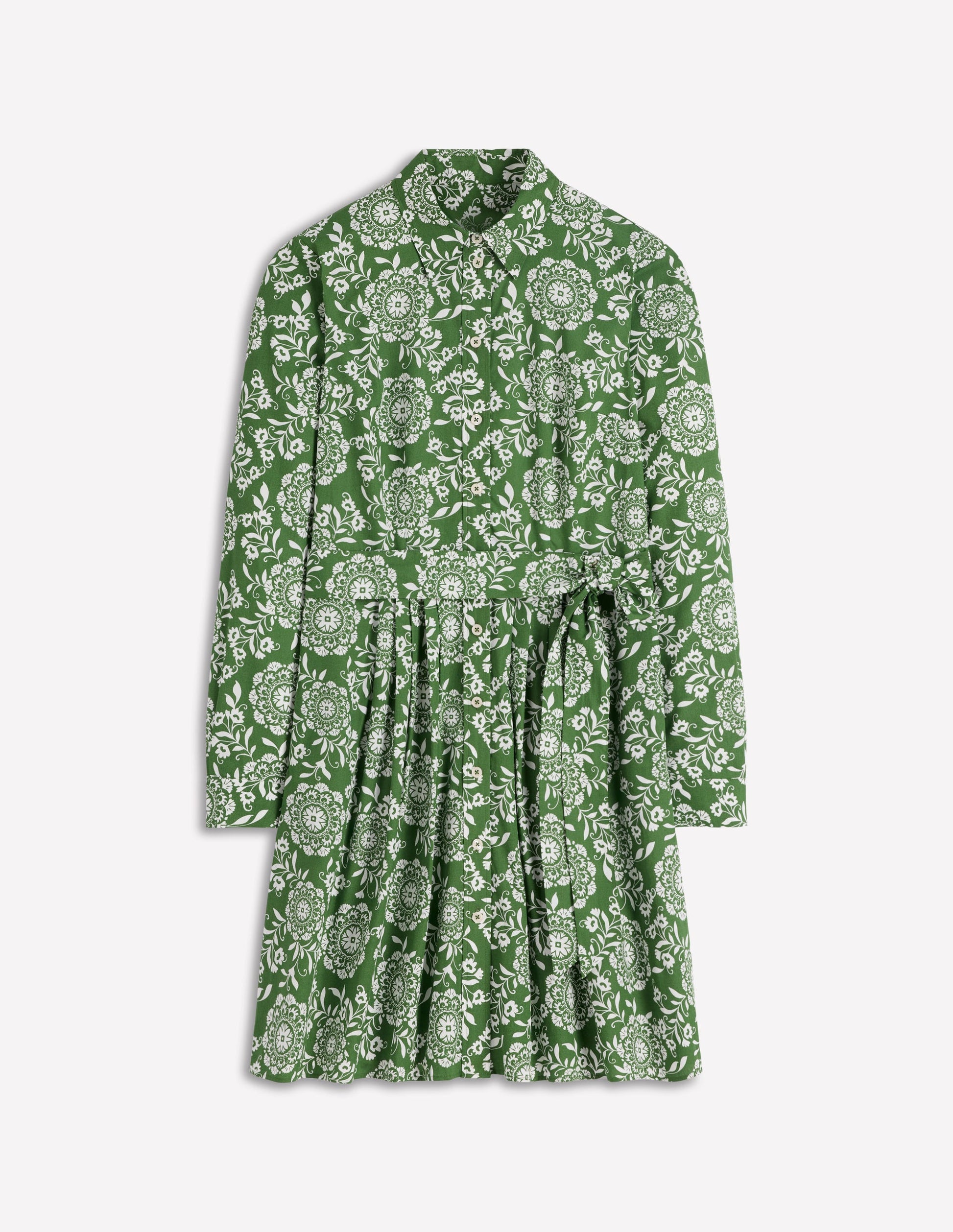 Alexa Long Sleeve Short Dress-Green, Decorative Blossom-6