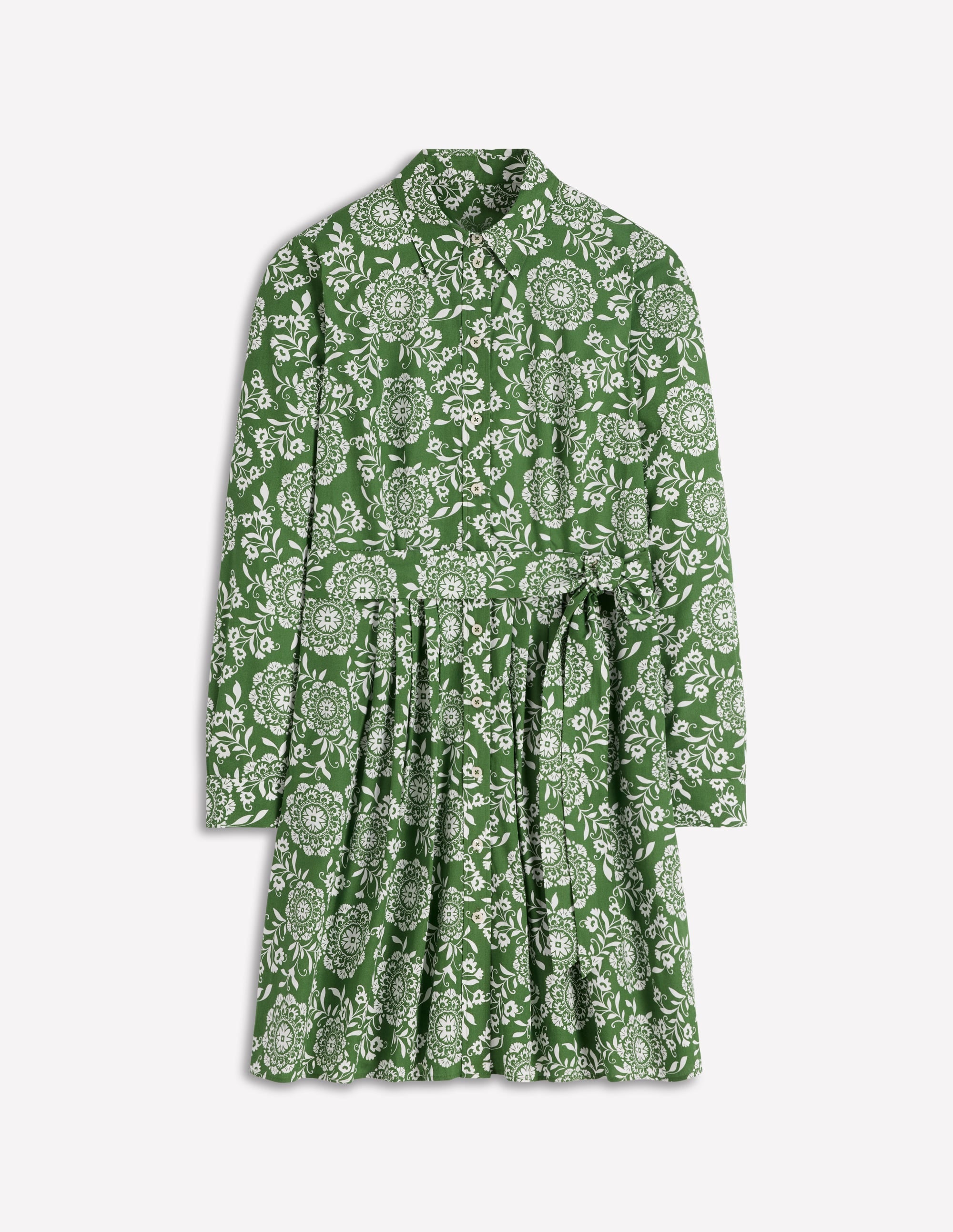 Alexa Long Sleeve Short Dress-Green, Decorative Blossom - Image 7
